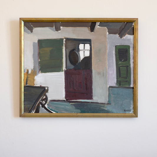 Vintage Art Original Interior Oil Painting from Sweden