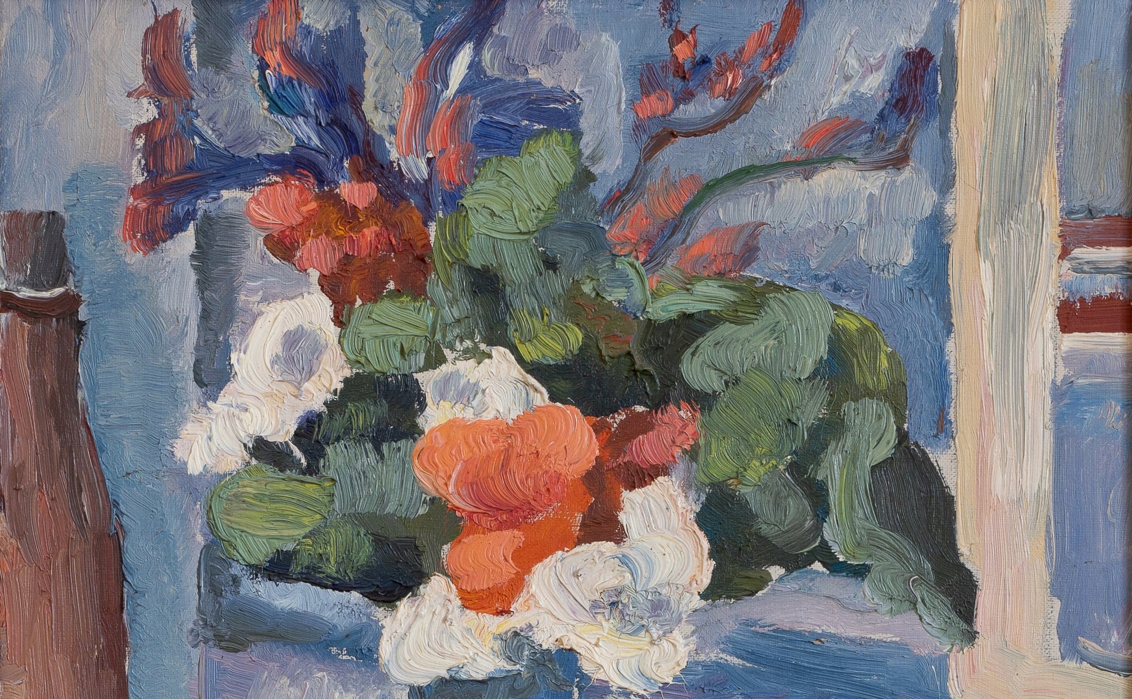 Mid Century 1940's Original Floral Oil Painting from Sweden