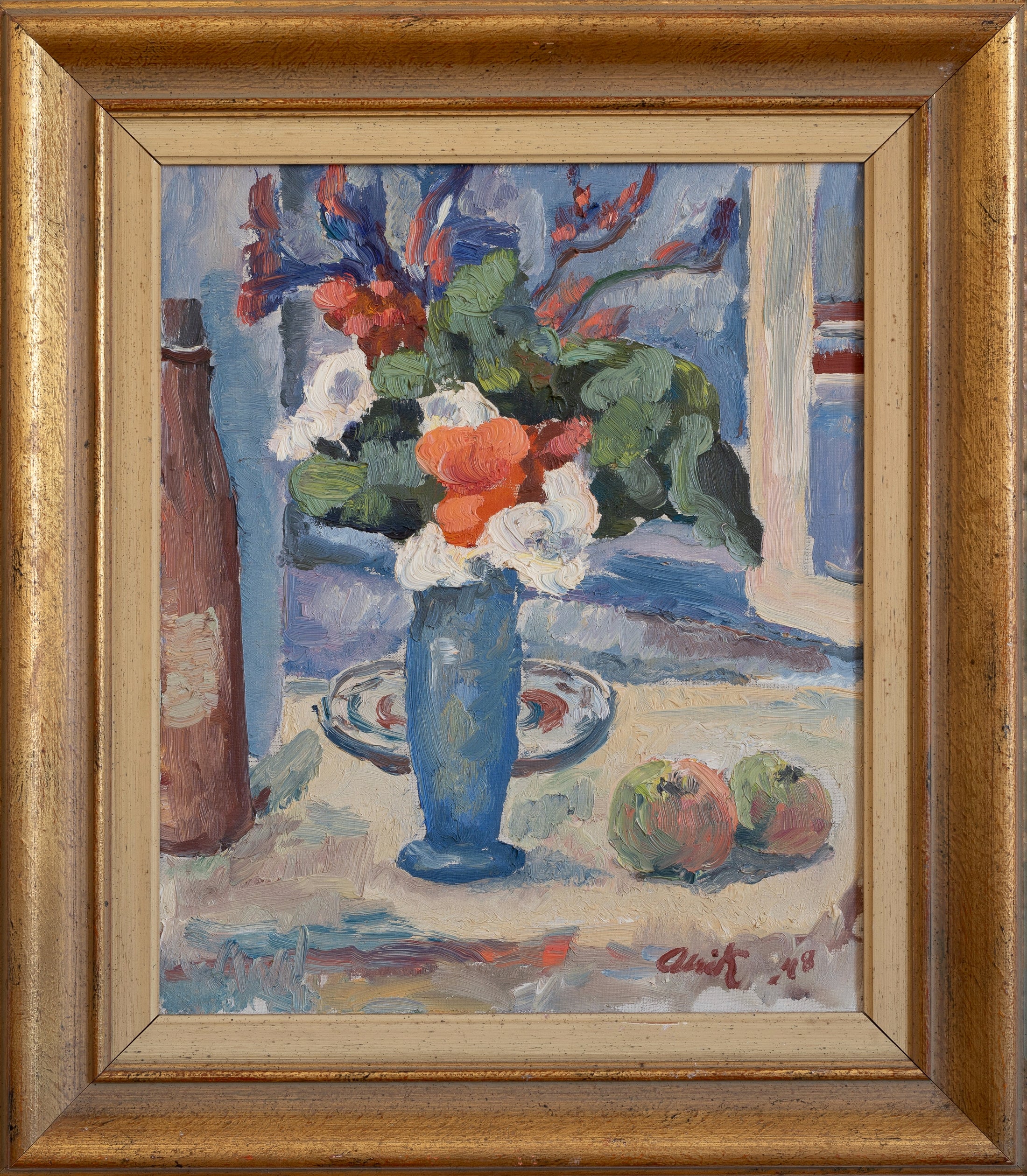 Mid Century 1940's Original Floral Oil Painting from Sweden