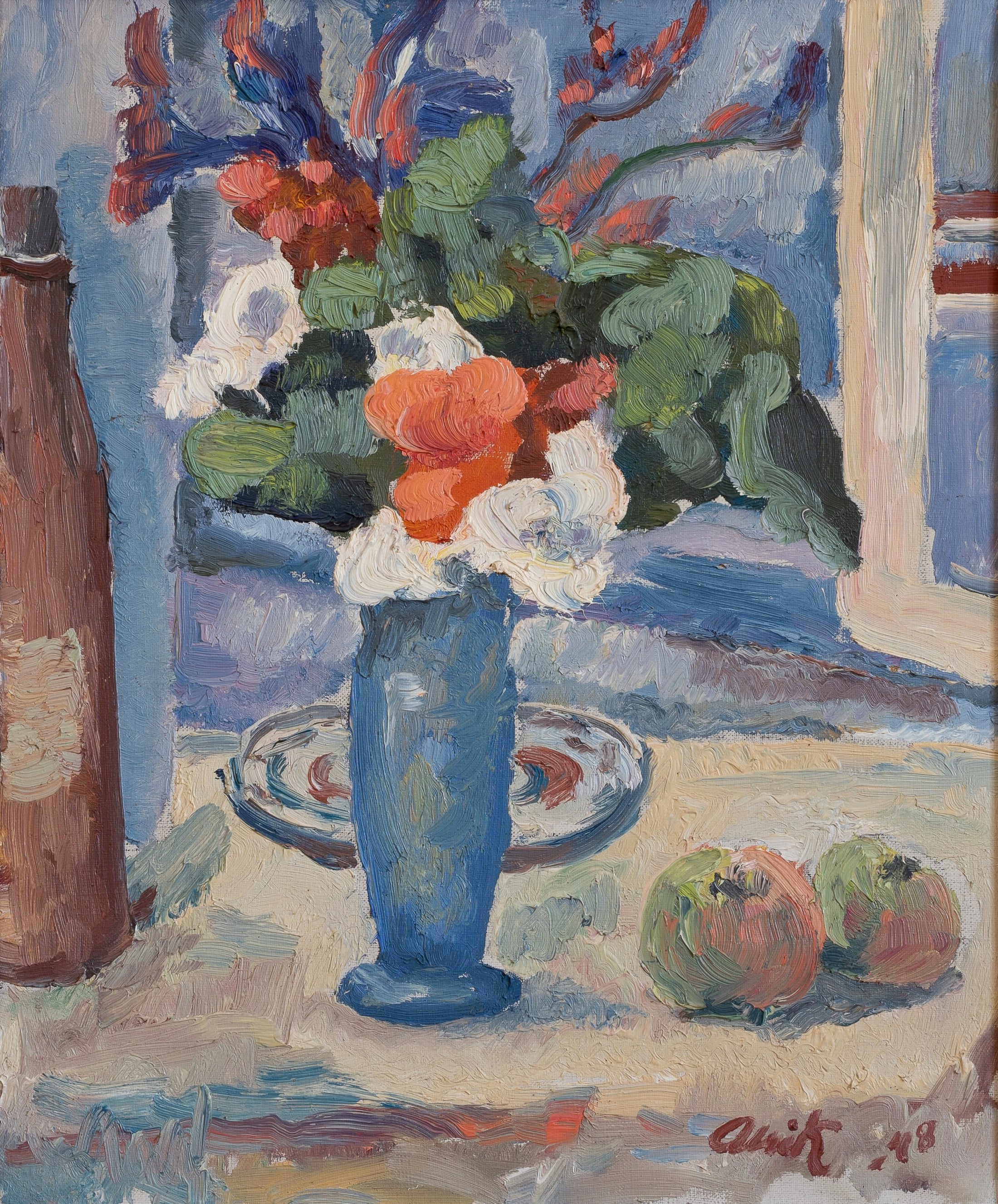 Mid Century 1940's Original Floral Oil Painting from Sweden