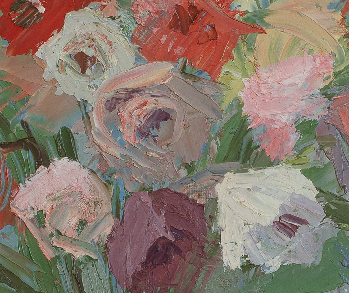 Vintage Art Room Original Floral Oil Painting from Sweden