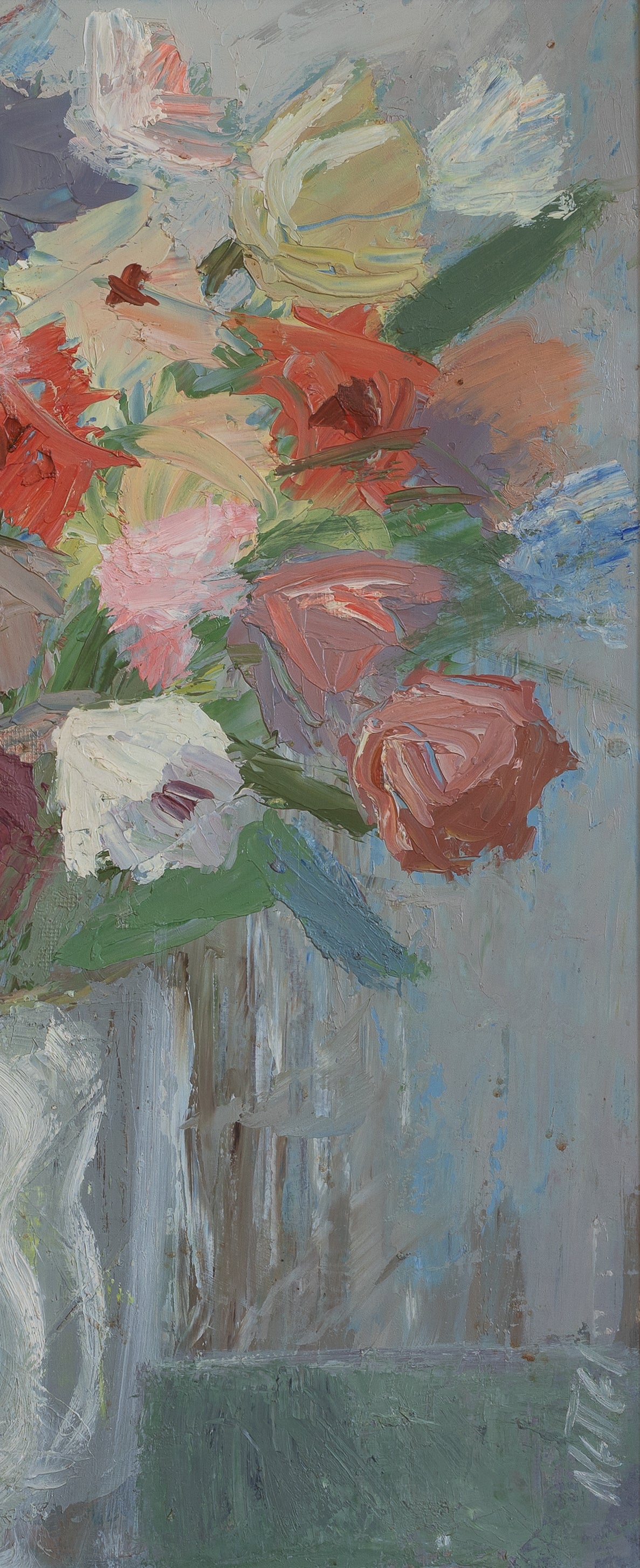 Vintage Art Room Original Floral Oil Painting from Sweden