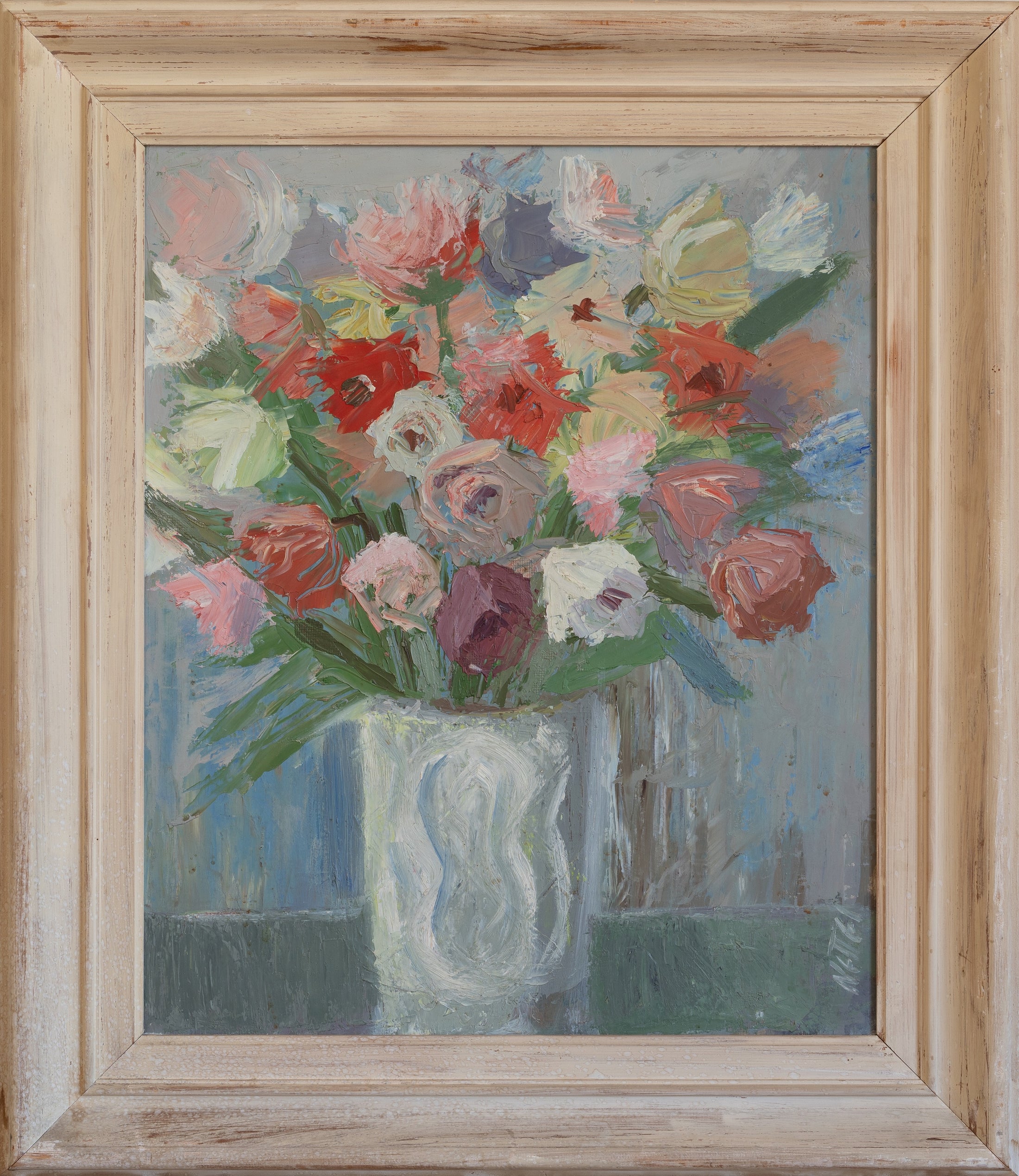 Vintage Art Room Original Floral Oil Painting from Sweden