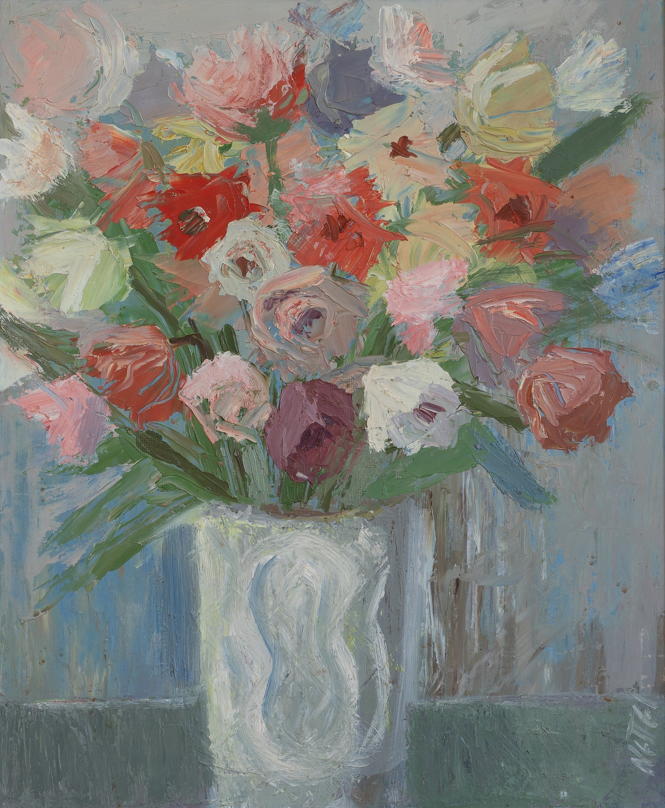Vintage Art Room Original Floral Oil Painting from Sweden
