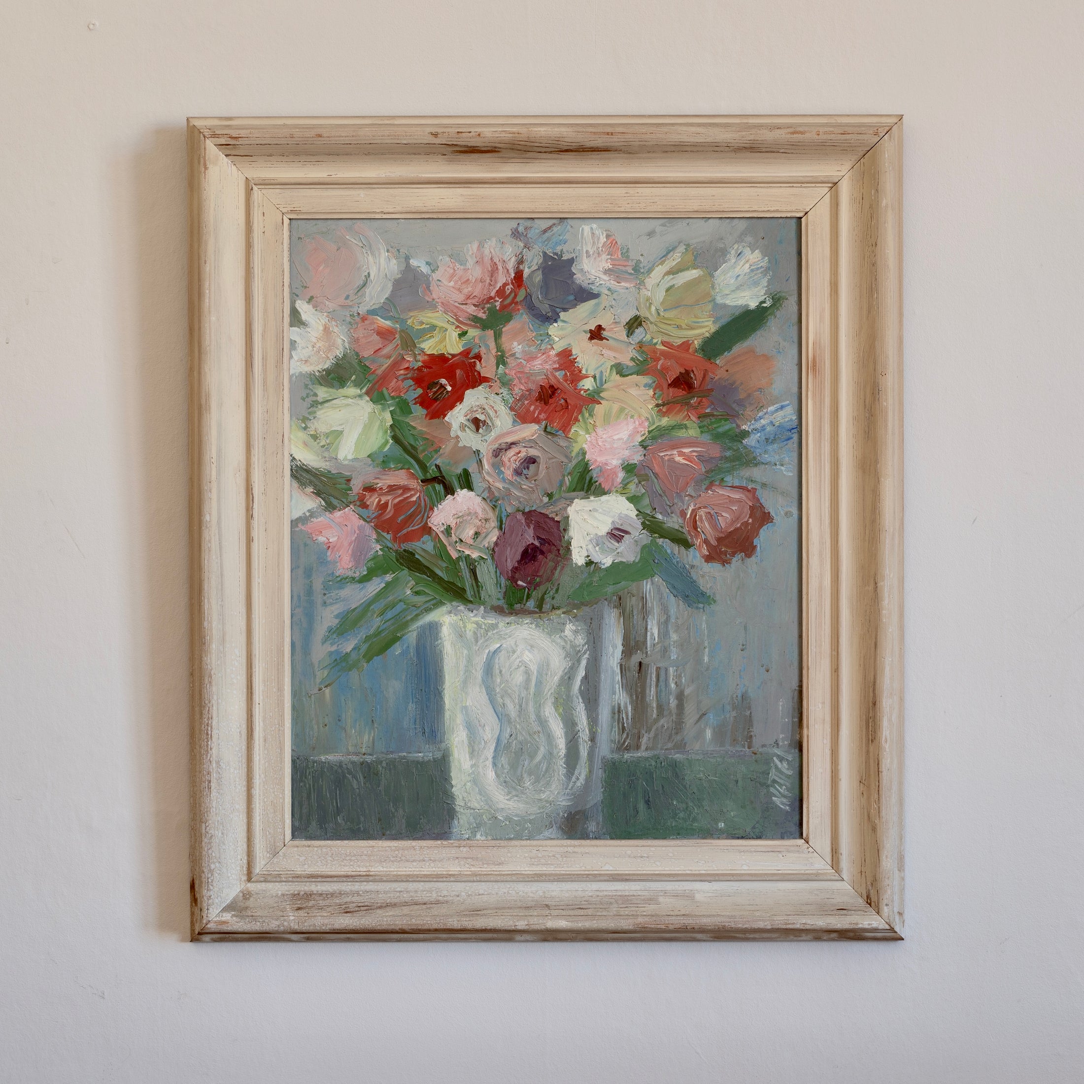Vintage Art Room Original Floral Oil Painting from Sweden