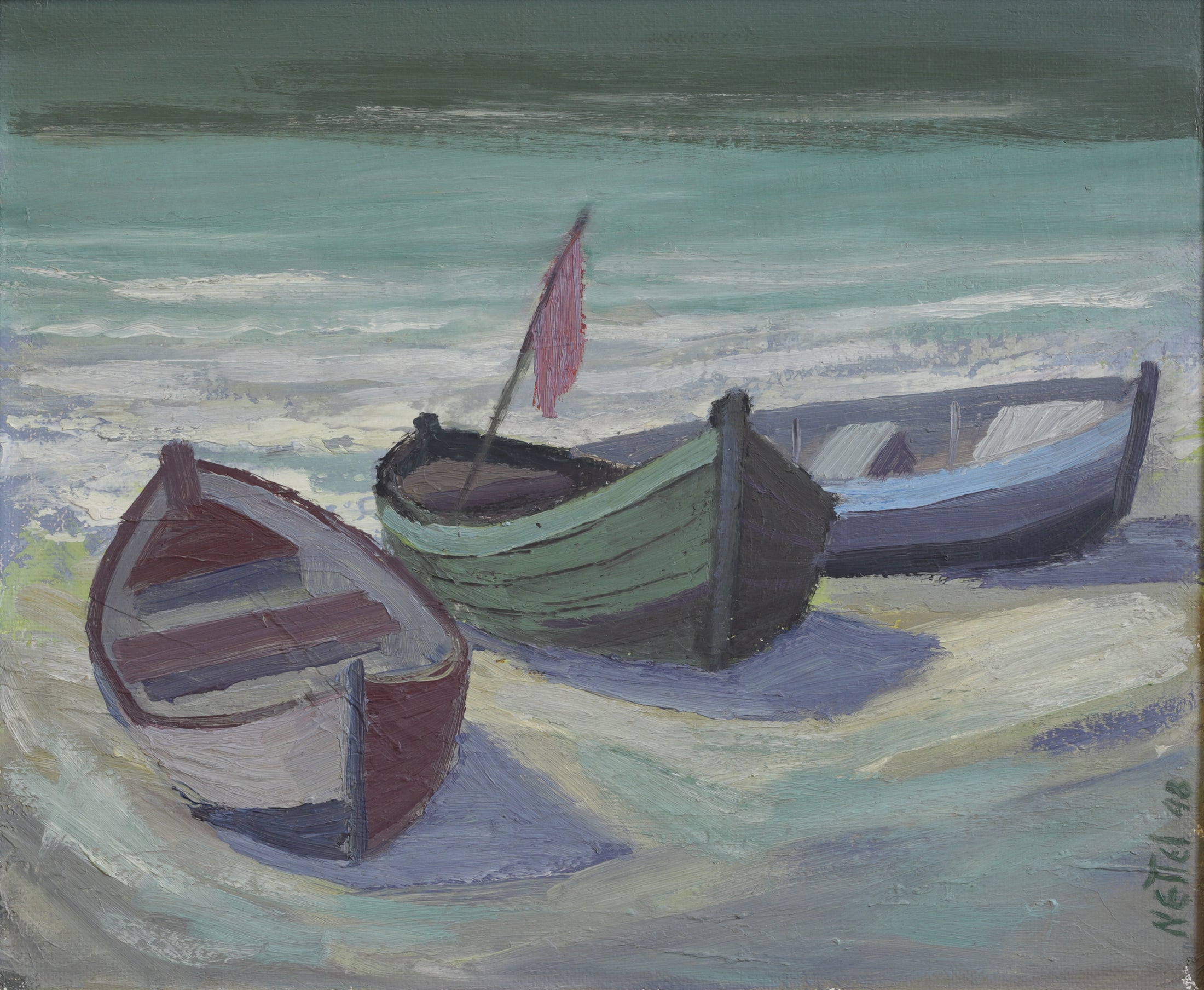 Original Oil Painting Vintage Mid Century Coastal Oil Painting From Sweden