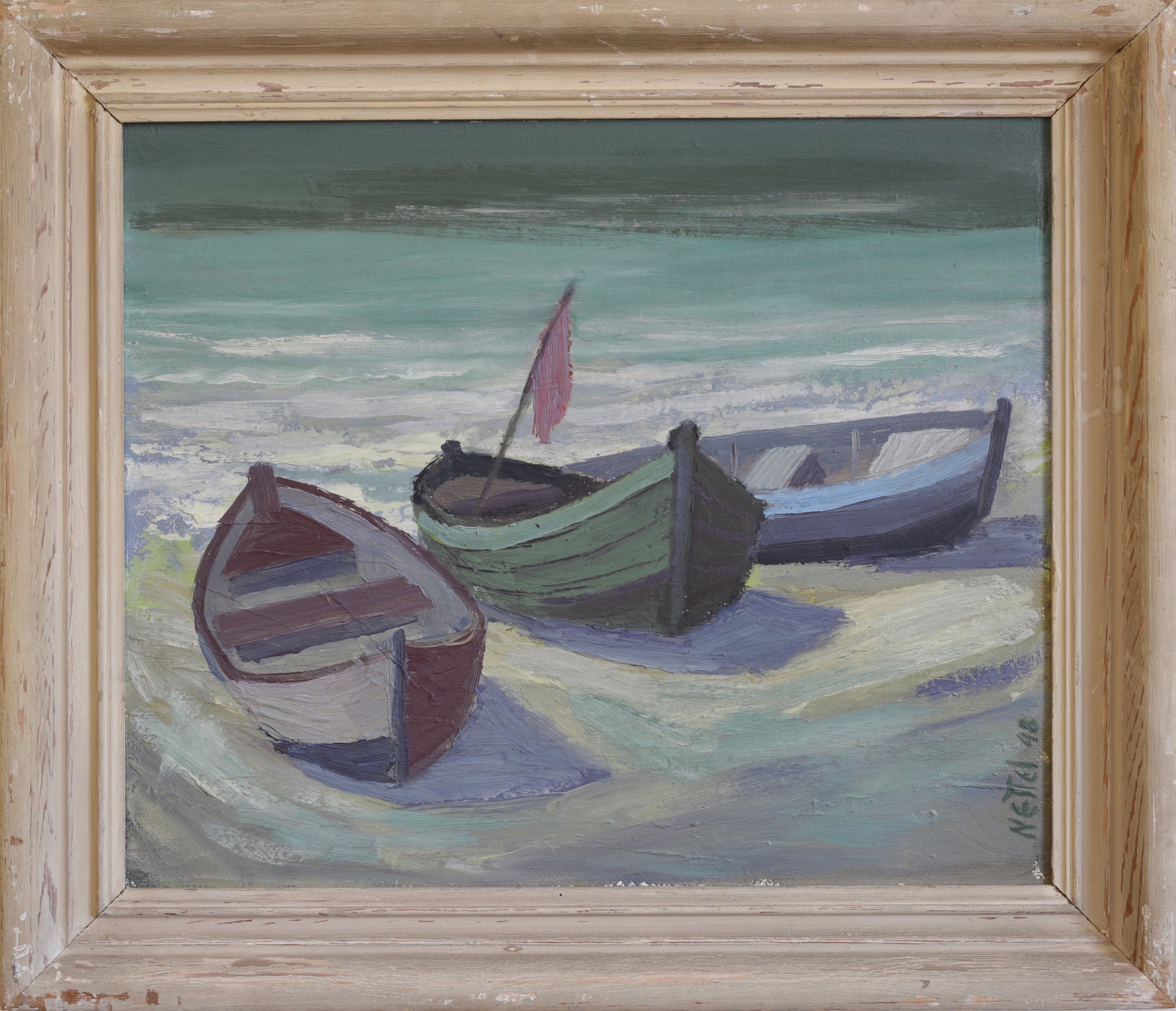 Original Oil Painting Vintage Mid Century Coastal Oil Painting From Sweden