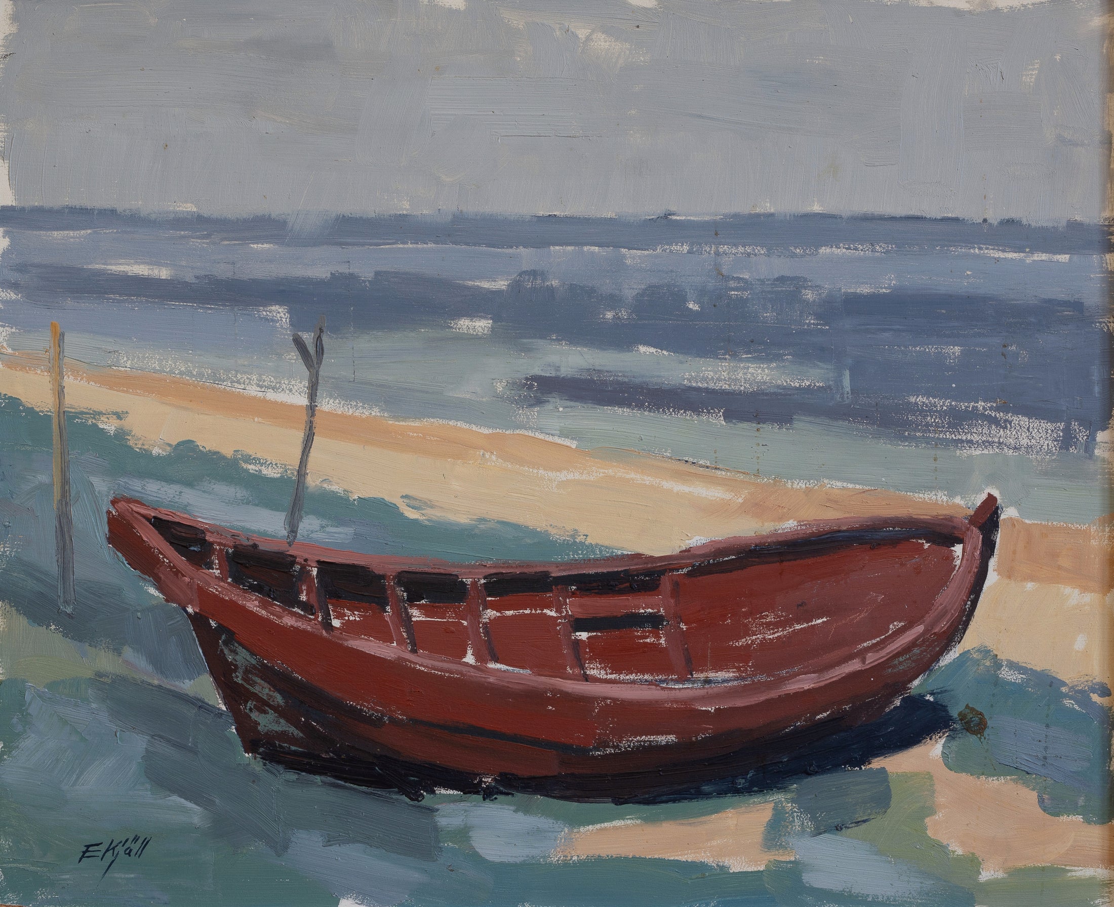 Mid Century Original Coastal Oil Painting Vintage Art from Sweden