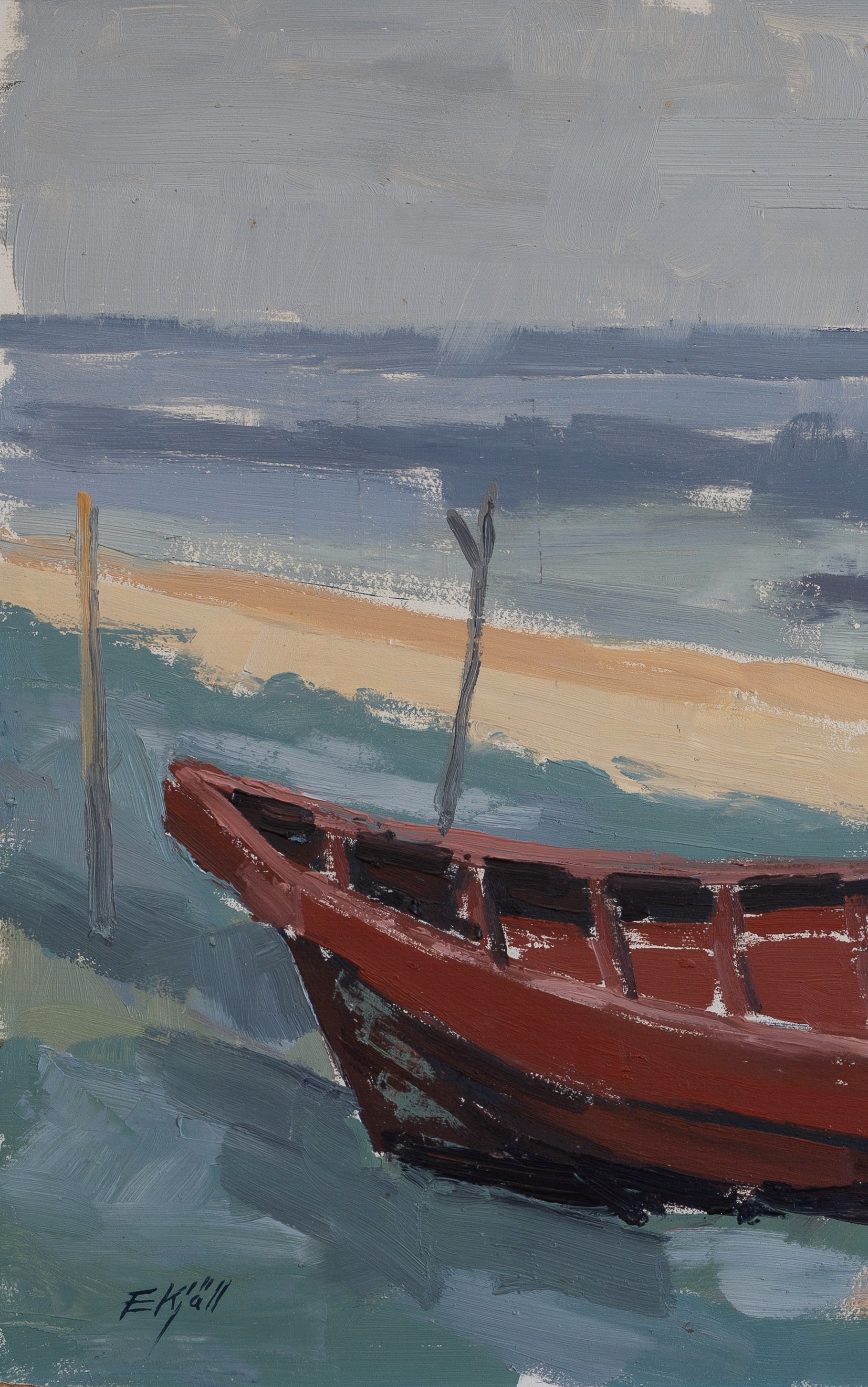 Mid Century Original Coastal Oil Painting Vintage Art from Sweden