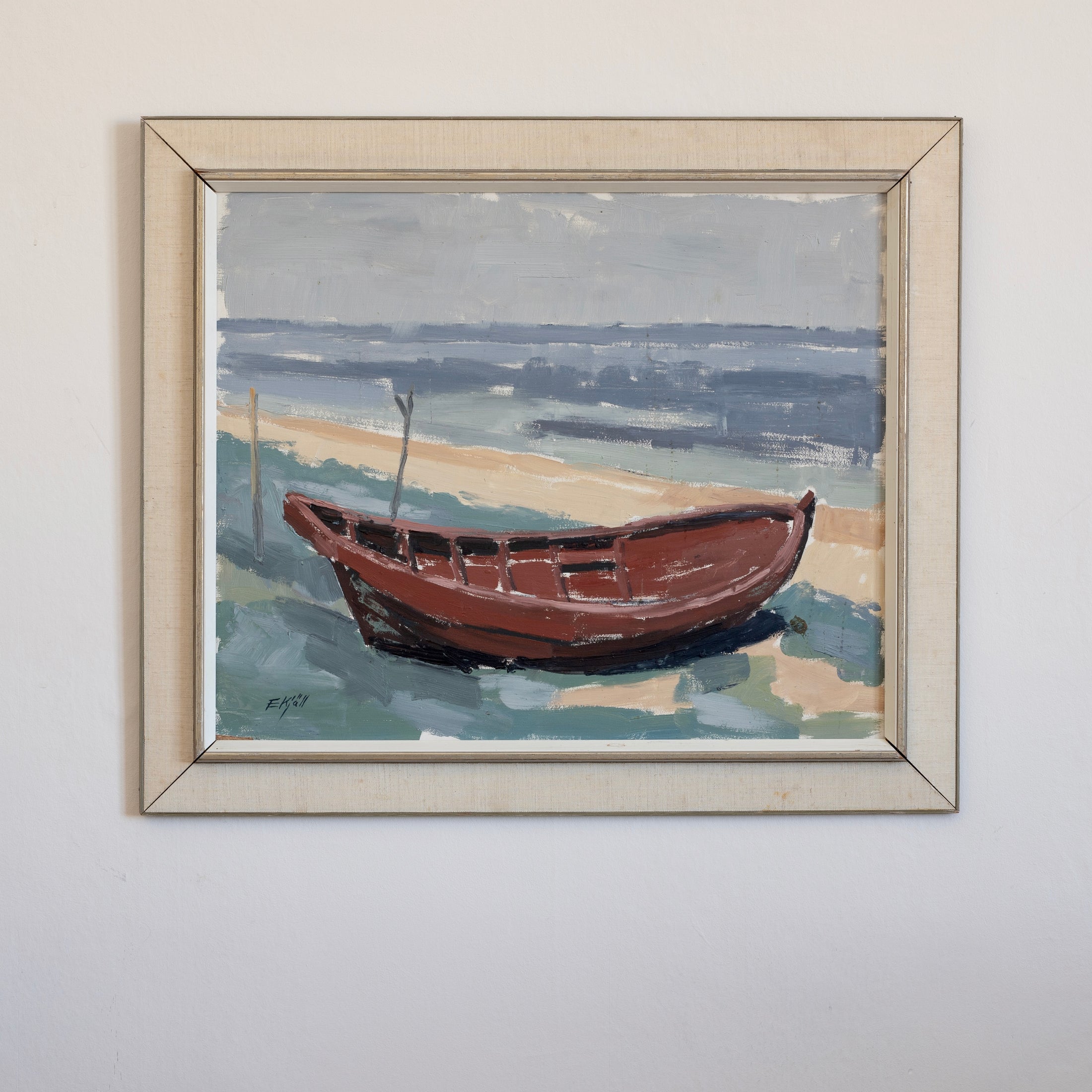 Mid Century Original Coastal Oil Painting Vintage Art from Sweden