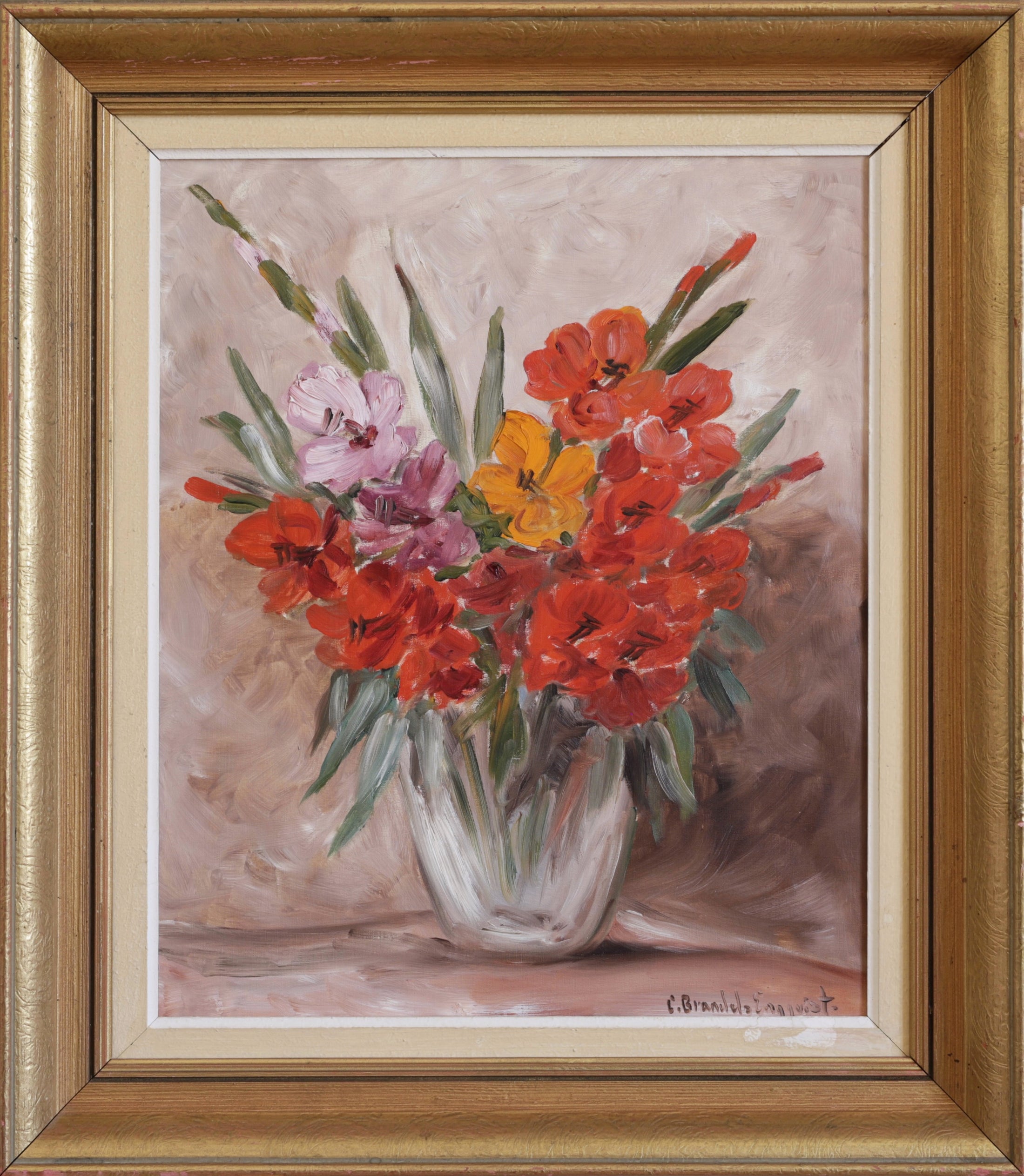 Mid Century Original Still Life of Gladiolus from Sweden