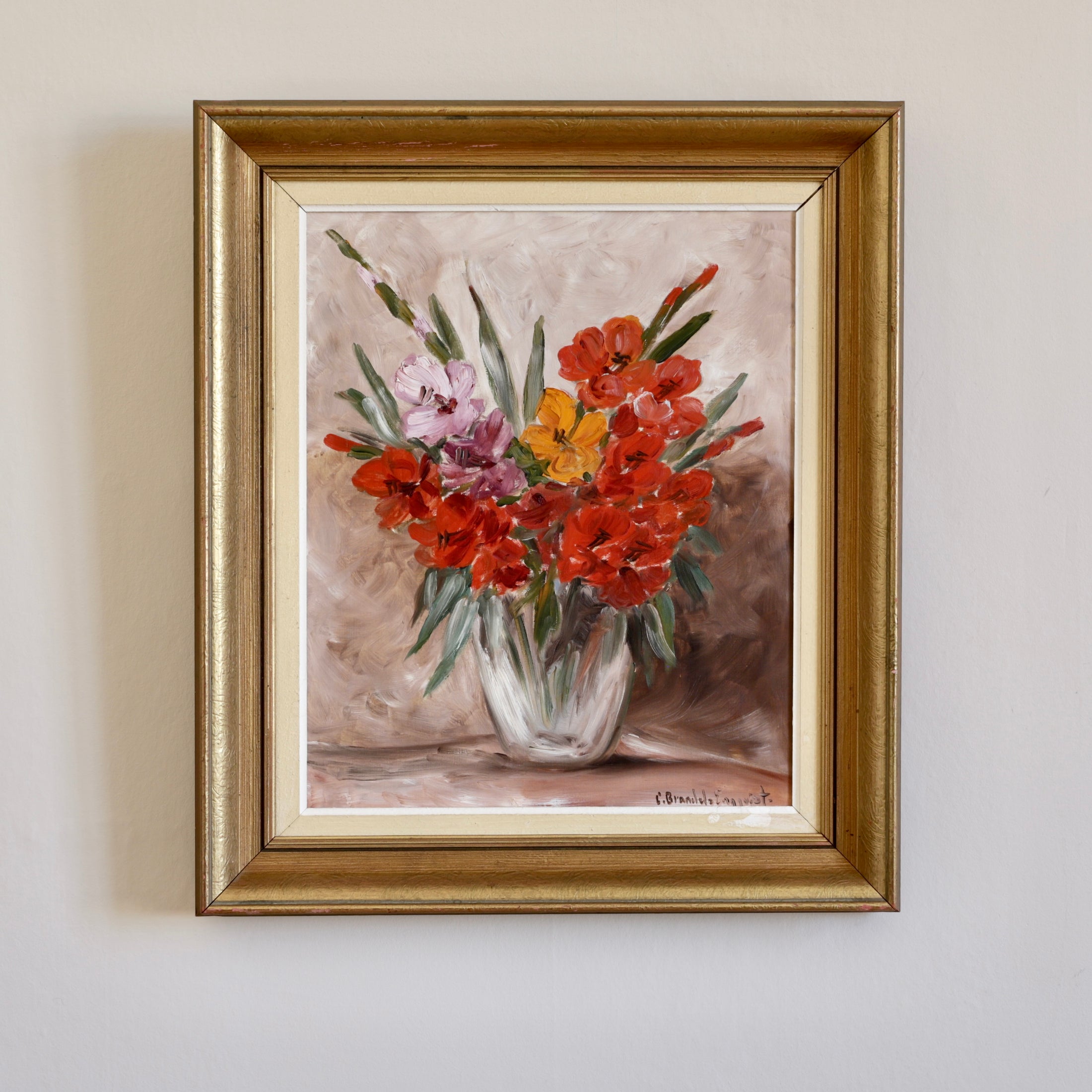 Mid Century Original Still Life of Gladiolus from Sweden