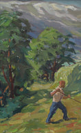 Load image into Gallery viewer, Vintage Landscape Oil Painting Haystack E Krüger Sweden
