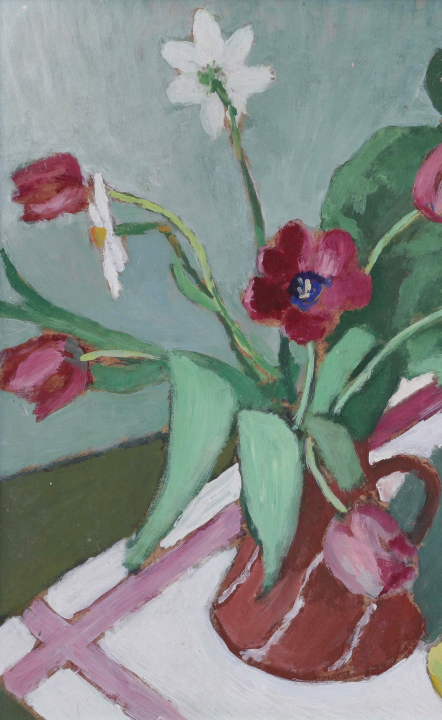 Original 1940's Vintage Floral Oil Painting from Sweden
