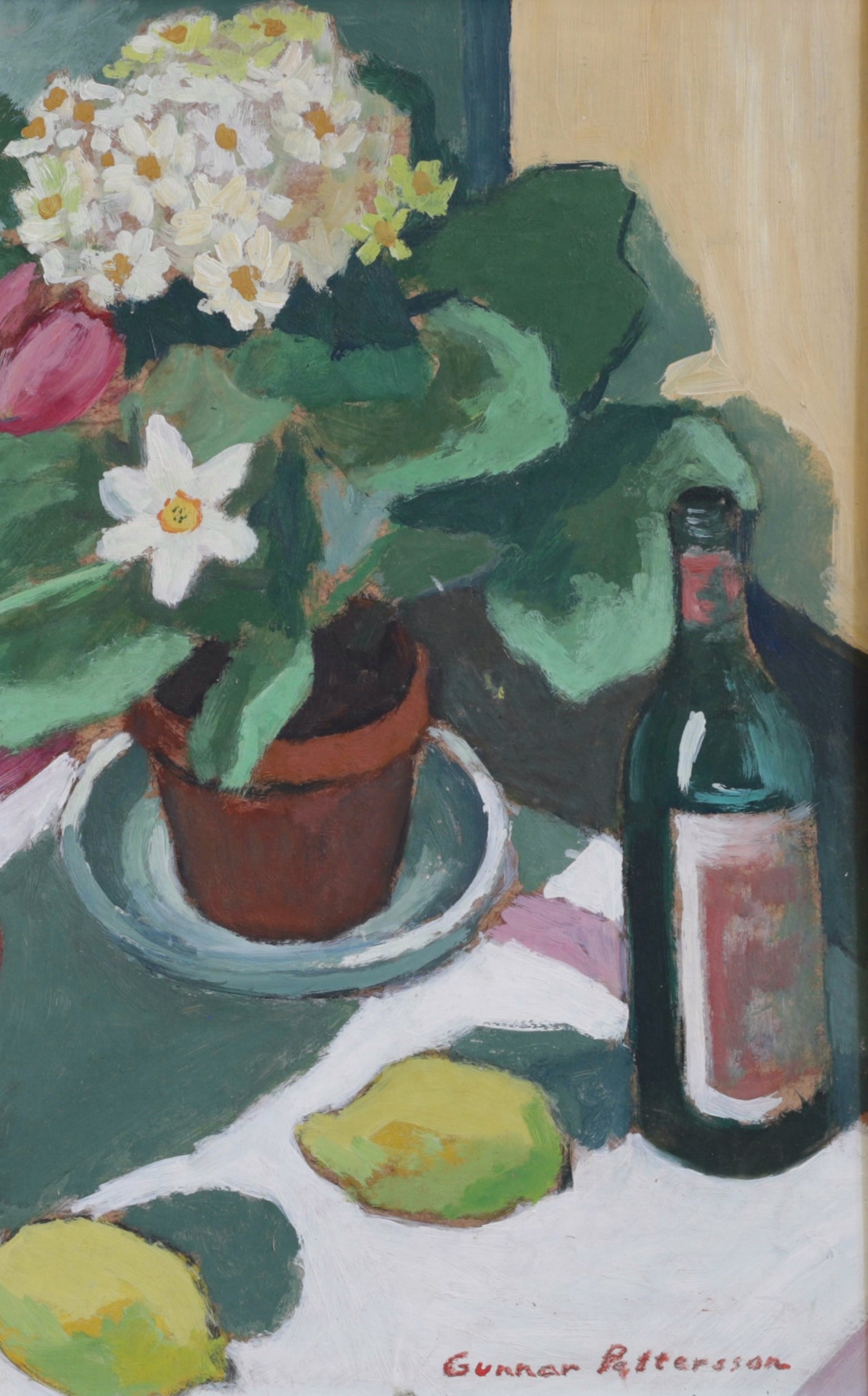 Original 1940's Vintage Floral Oil Painting from Sweden