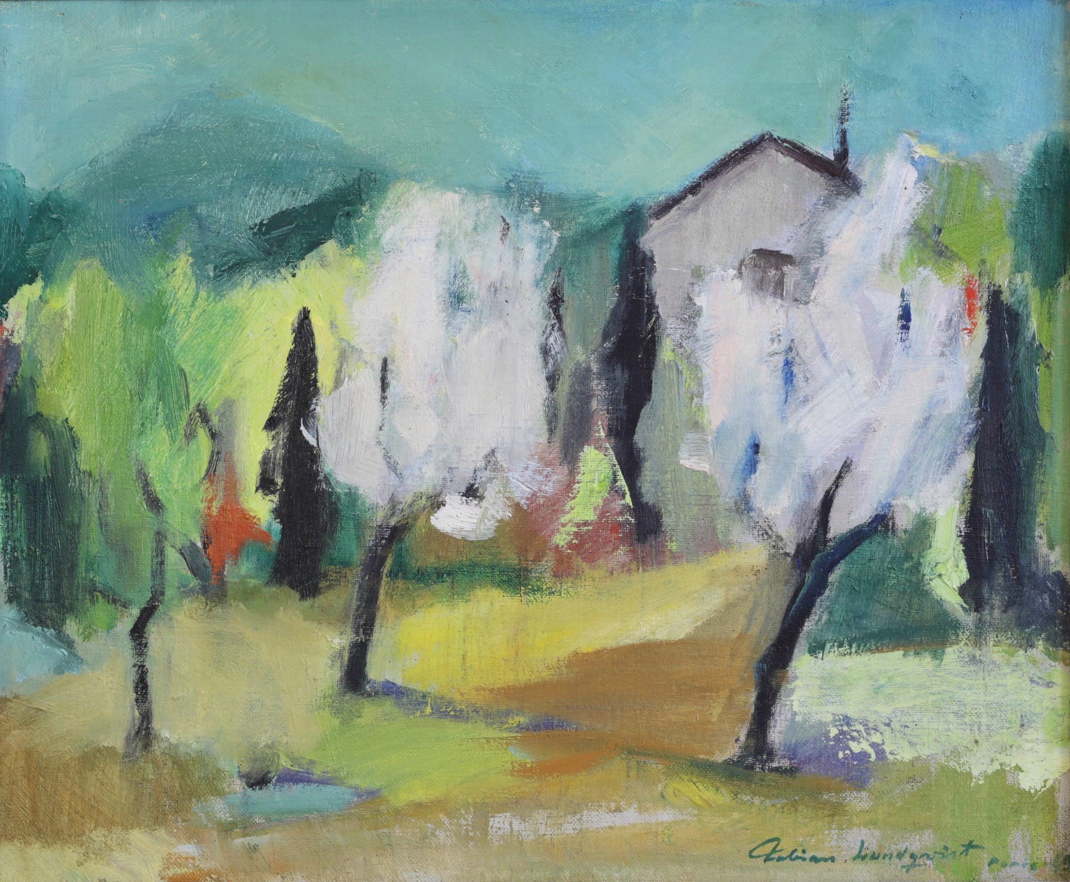 1940's Mid Century Vintage Oil Painting of Paris By Listed Artist F Lundqvist