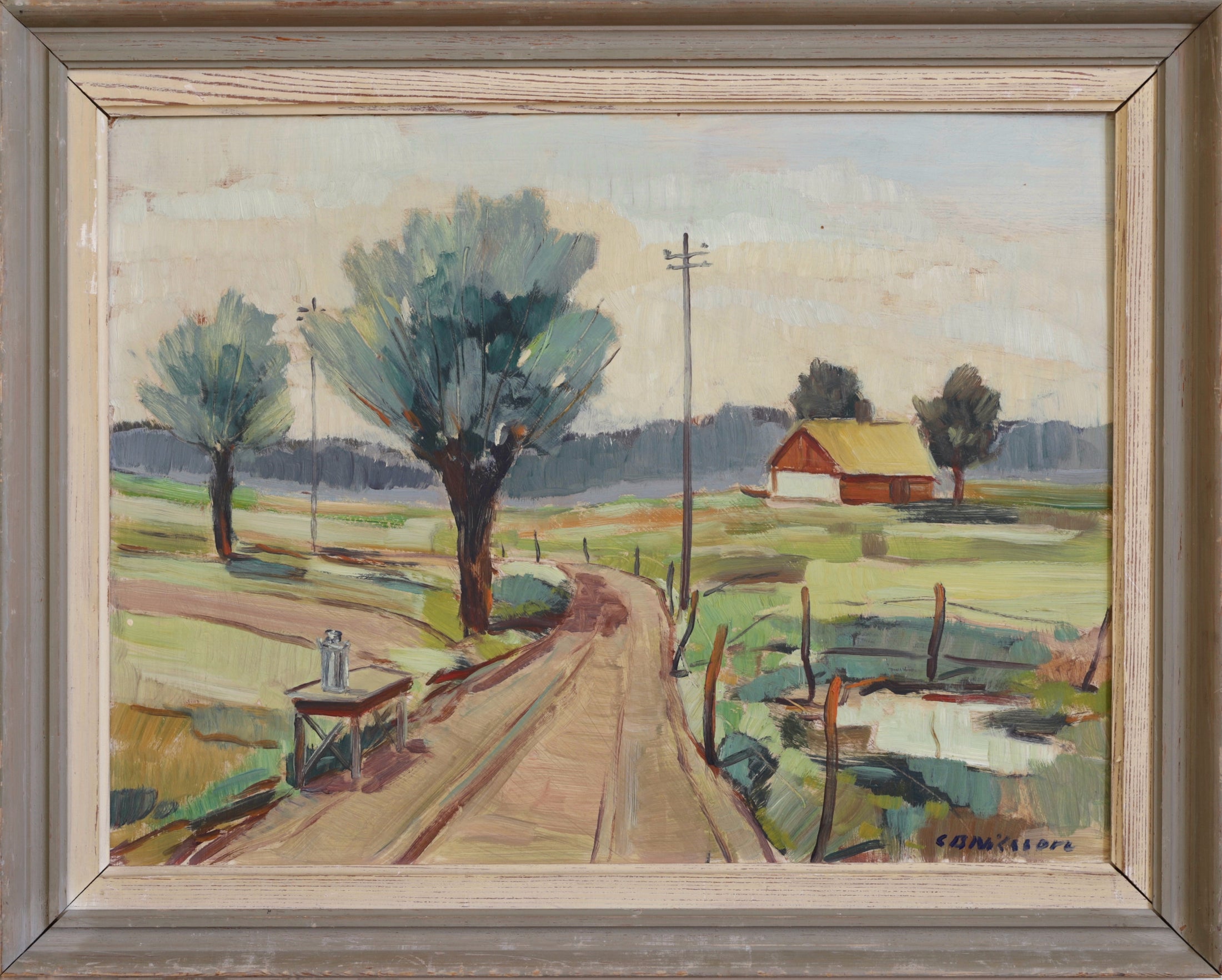 Colorful Vintage Original Farmhouse Oil Painting From Sweden
