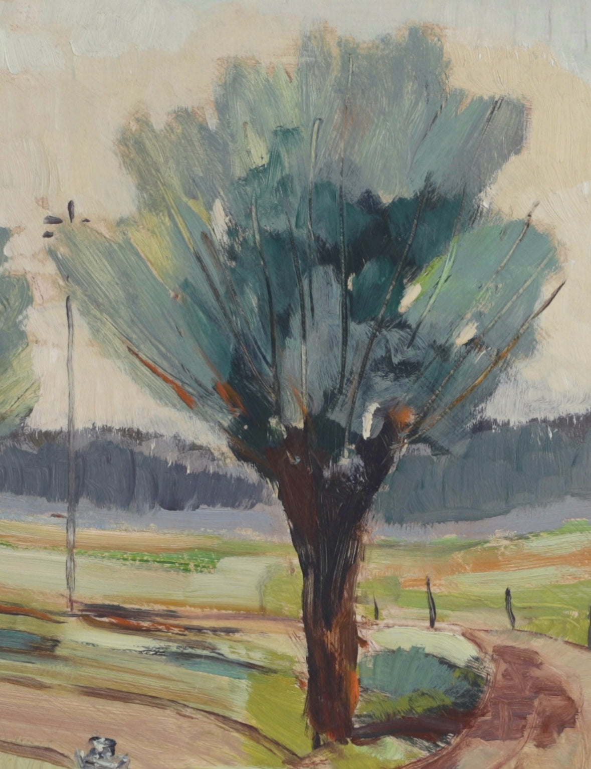 Colorful Vintage Original Farmhouse Oil Painting From Sweden