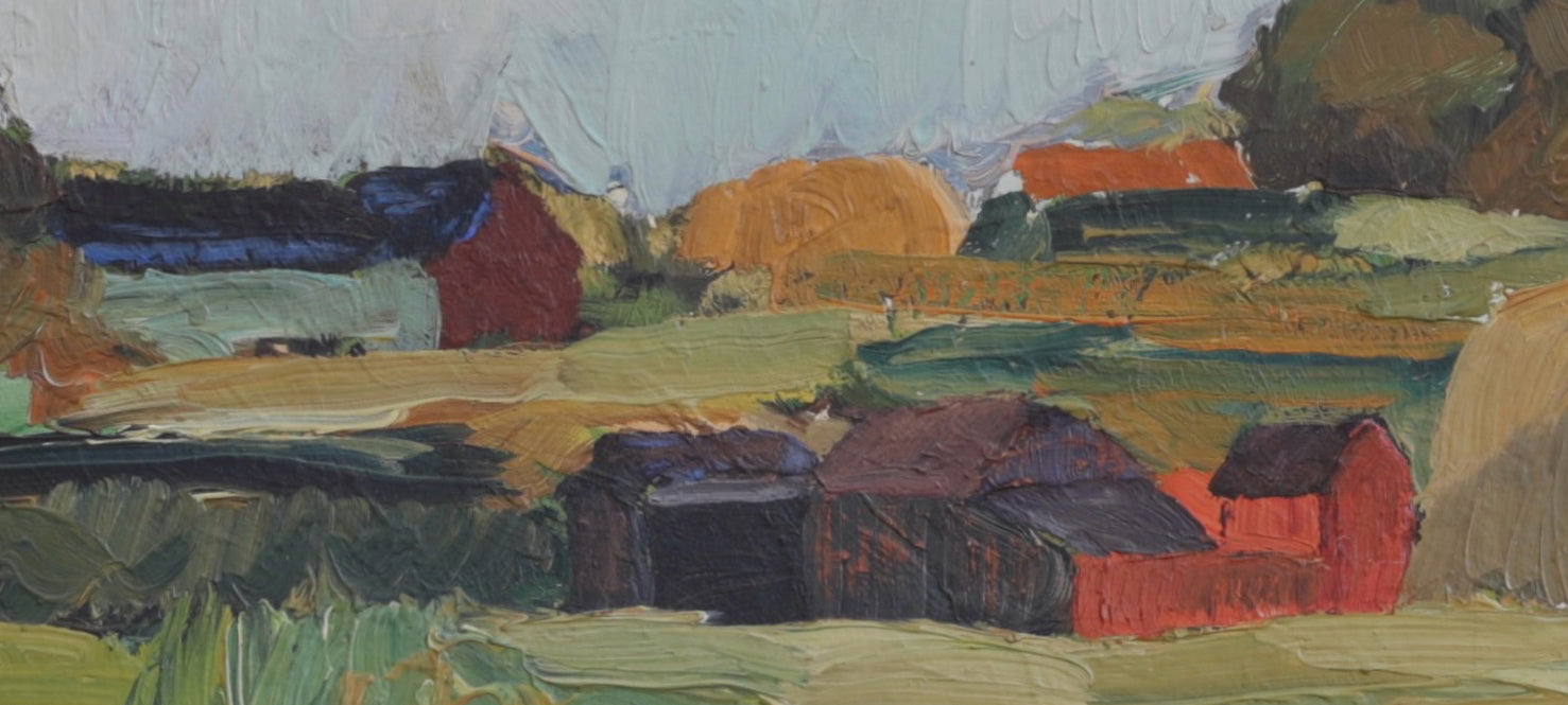 1930's Mid Century Original Vintage Farmhouse Oil Painting from Sweden