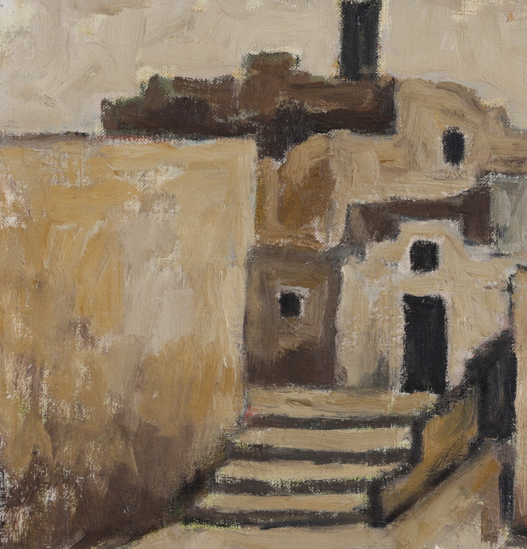 Vintage Art Room Original European Village Oil Painting from Sweden 1960's