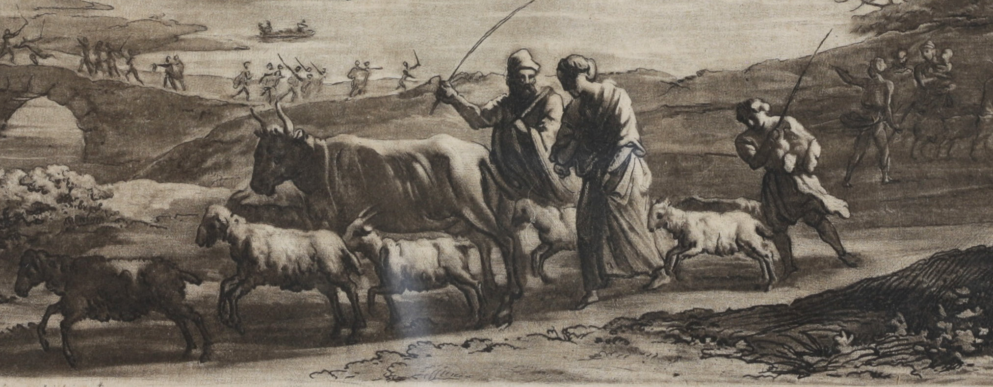 Vintage Art Room Original Pastoral Scene with Shepards