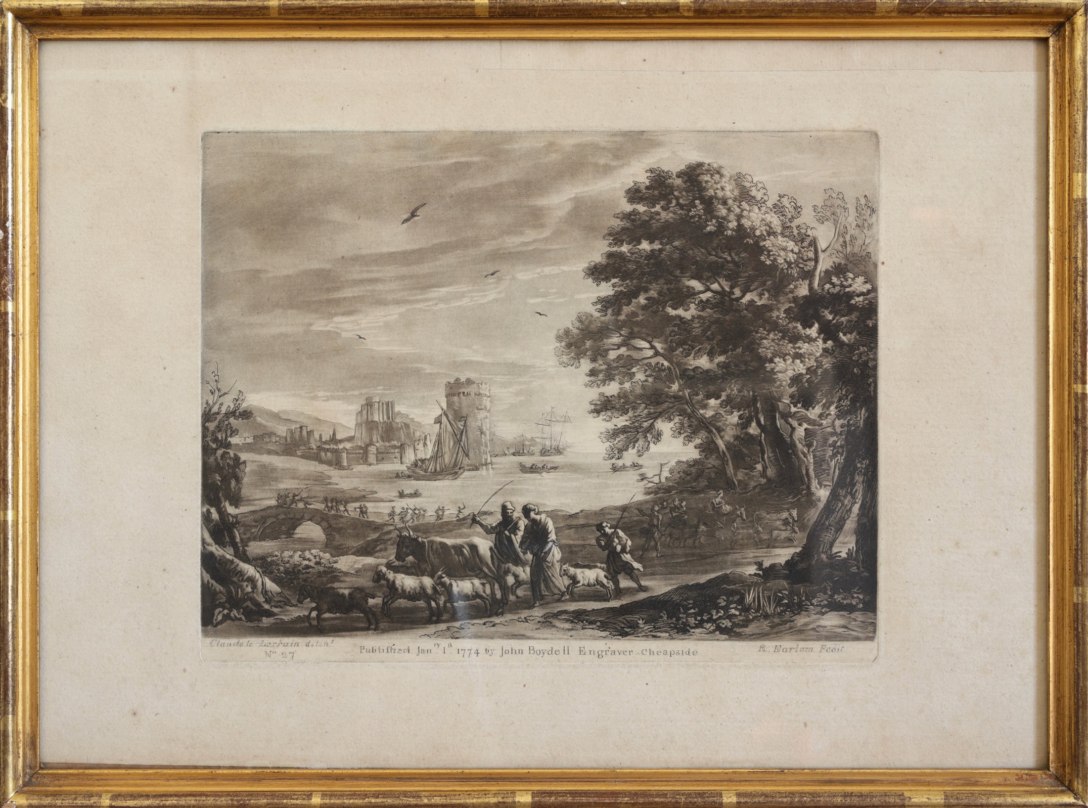 Vintage Art Room Original Pastoral Scene with Shepards