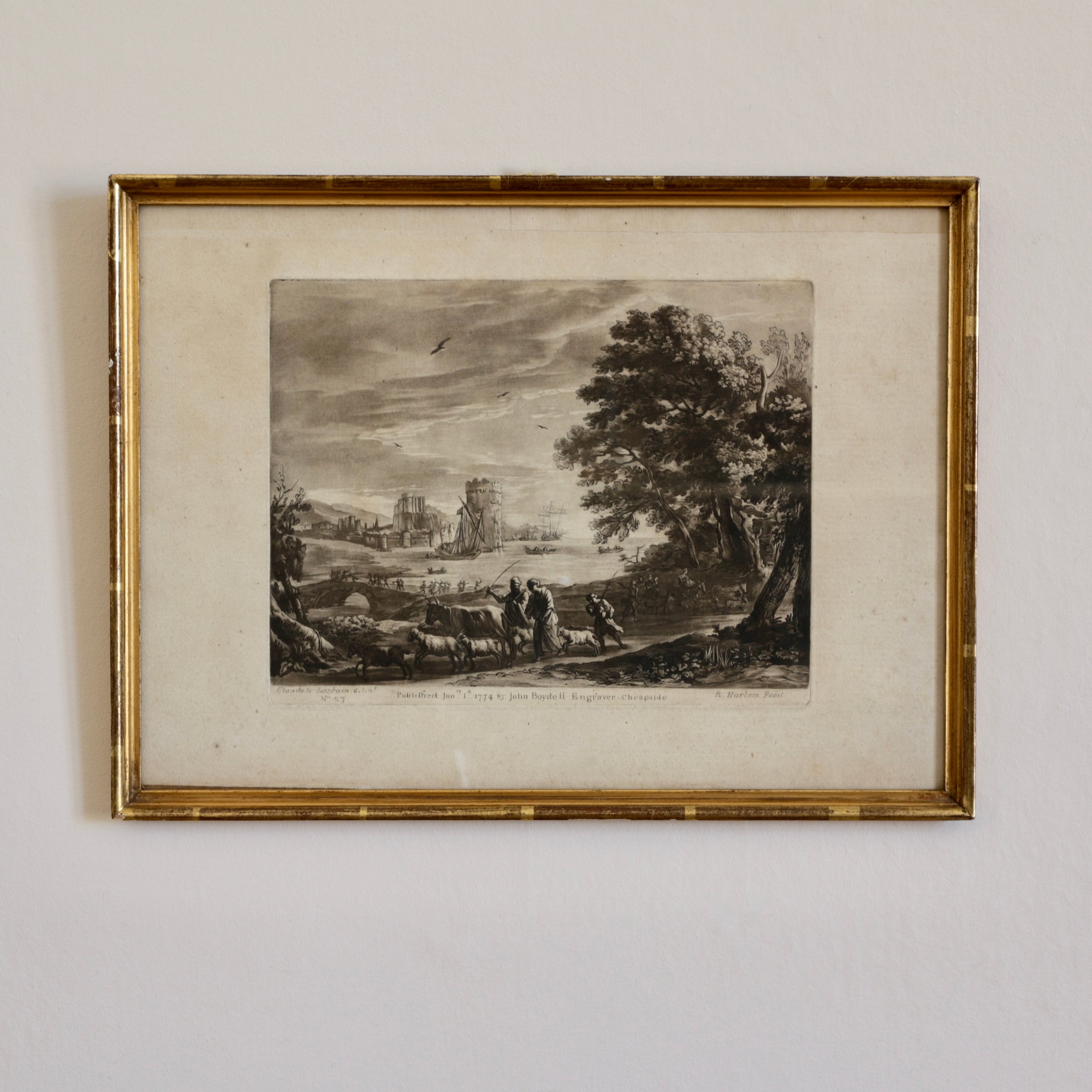Vintage Art Room Original Pastoral Scene with Shepards