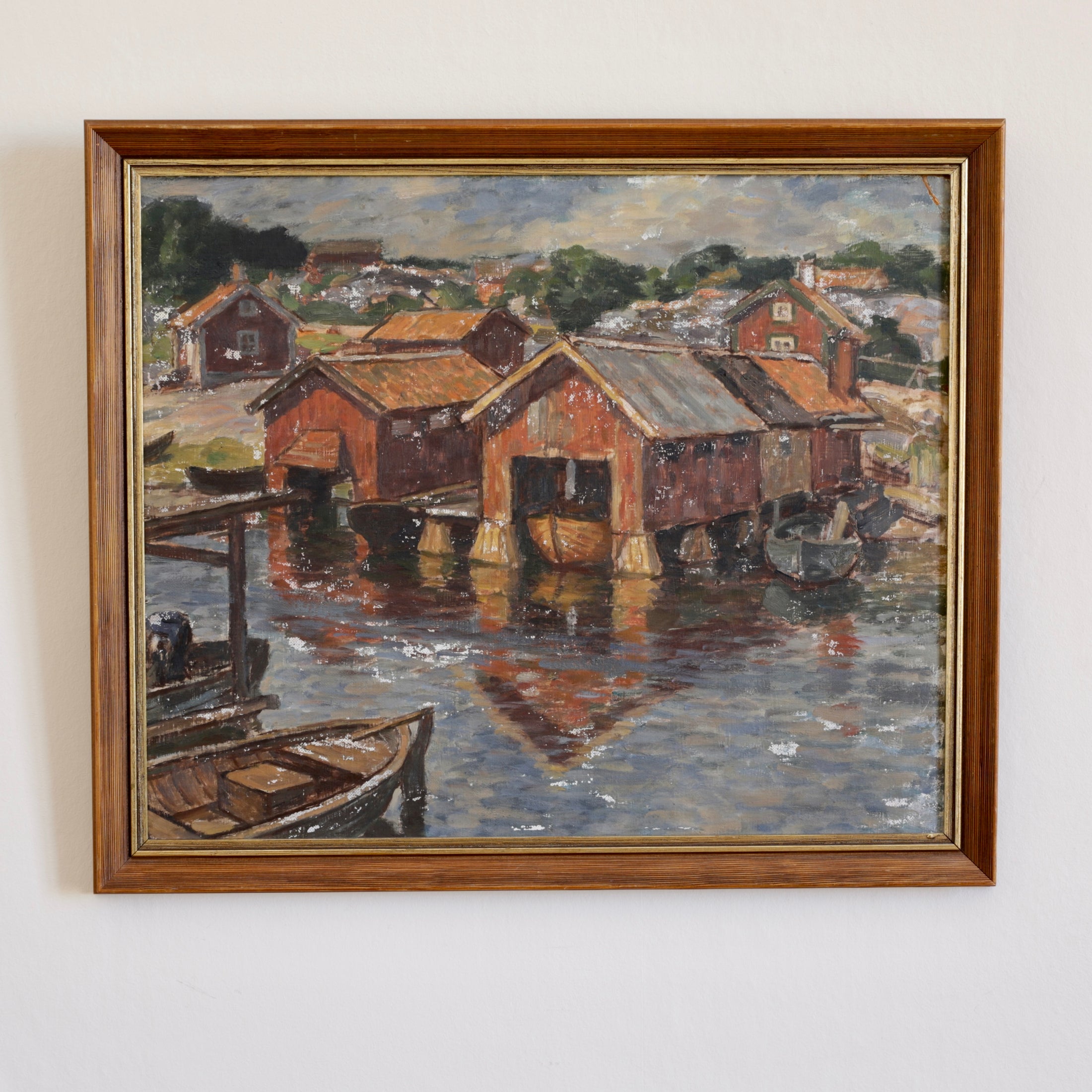 Original Coastal Oil Painting Vintage Mid Century Sweden