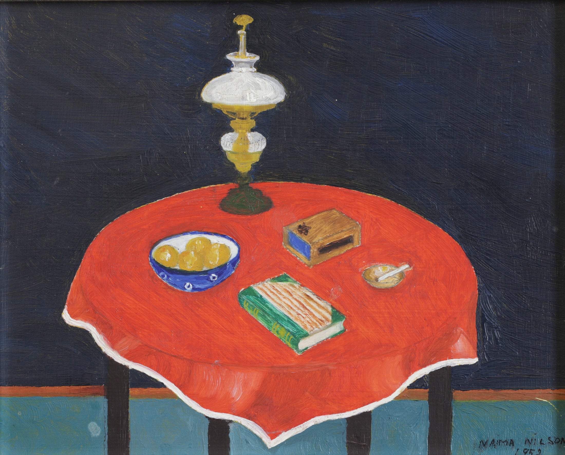 Mid Century Mod Vintage Interior Oil Painting From Sweden