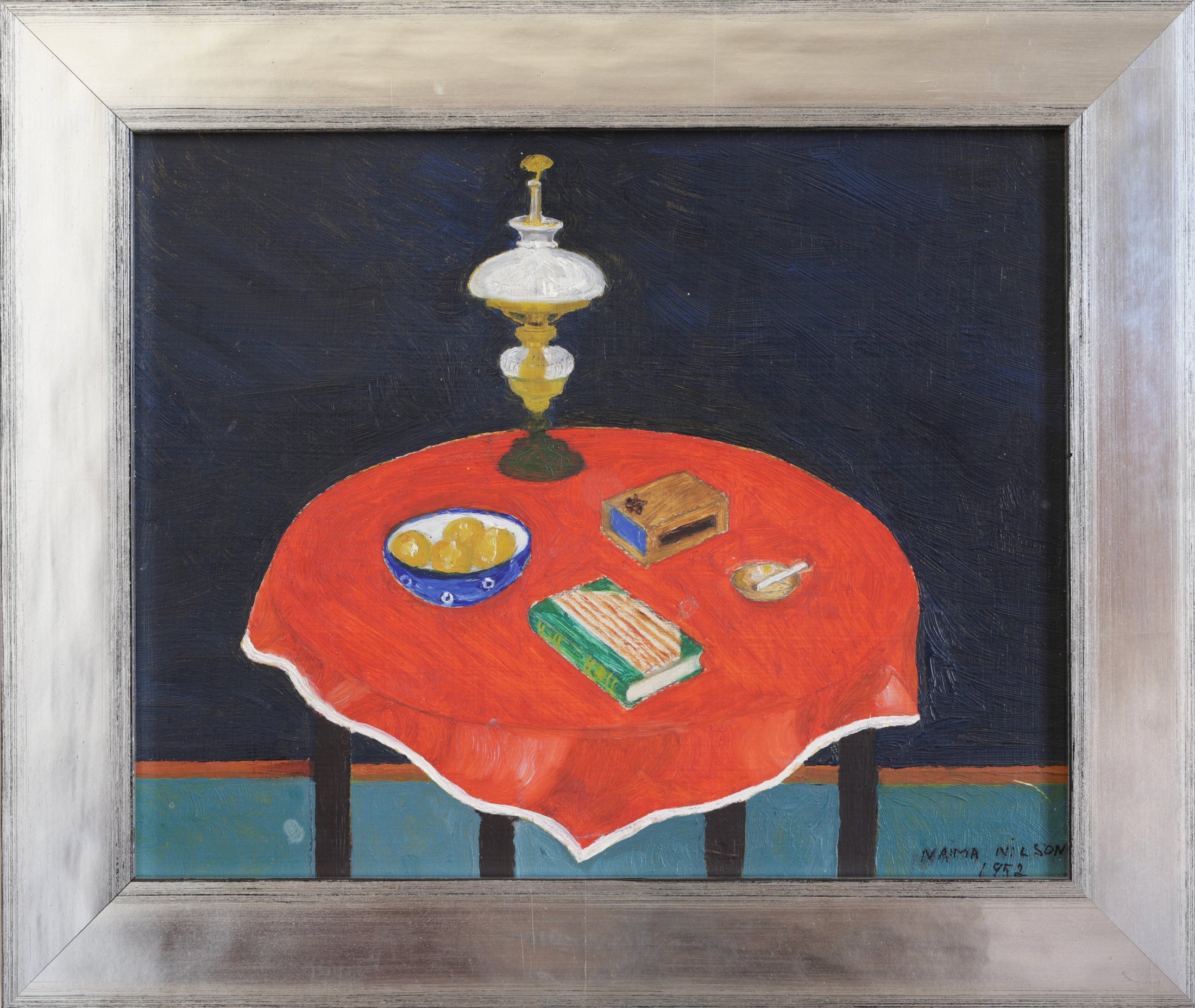 Mid Century Mod Vintage Interior Oil Painting From Sweden