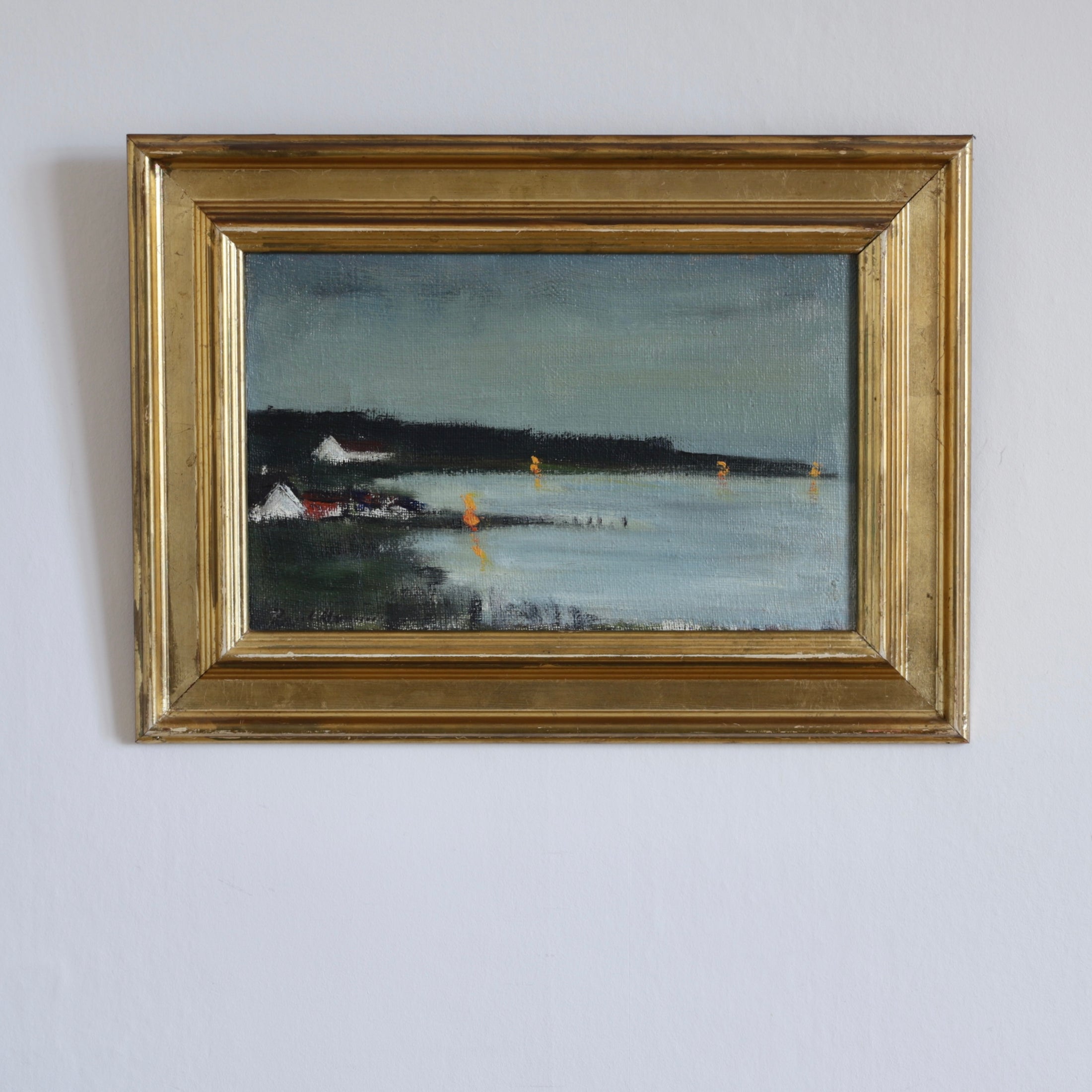 Vintage Art Room Original Vintage Coastal Oil Painting from Sweden