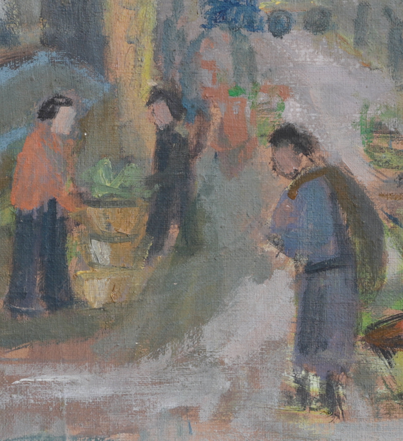 Vintage Original Street Scene Oil Painting From Sweden