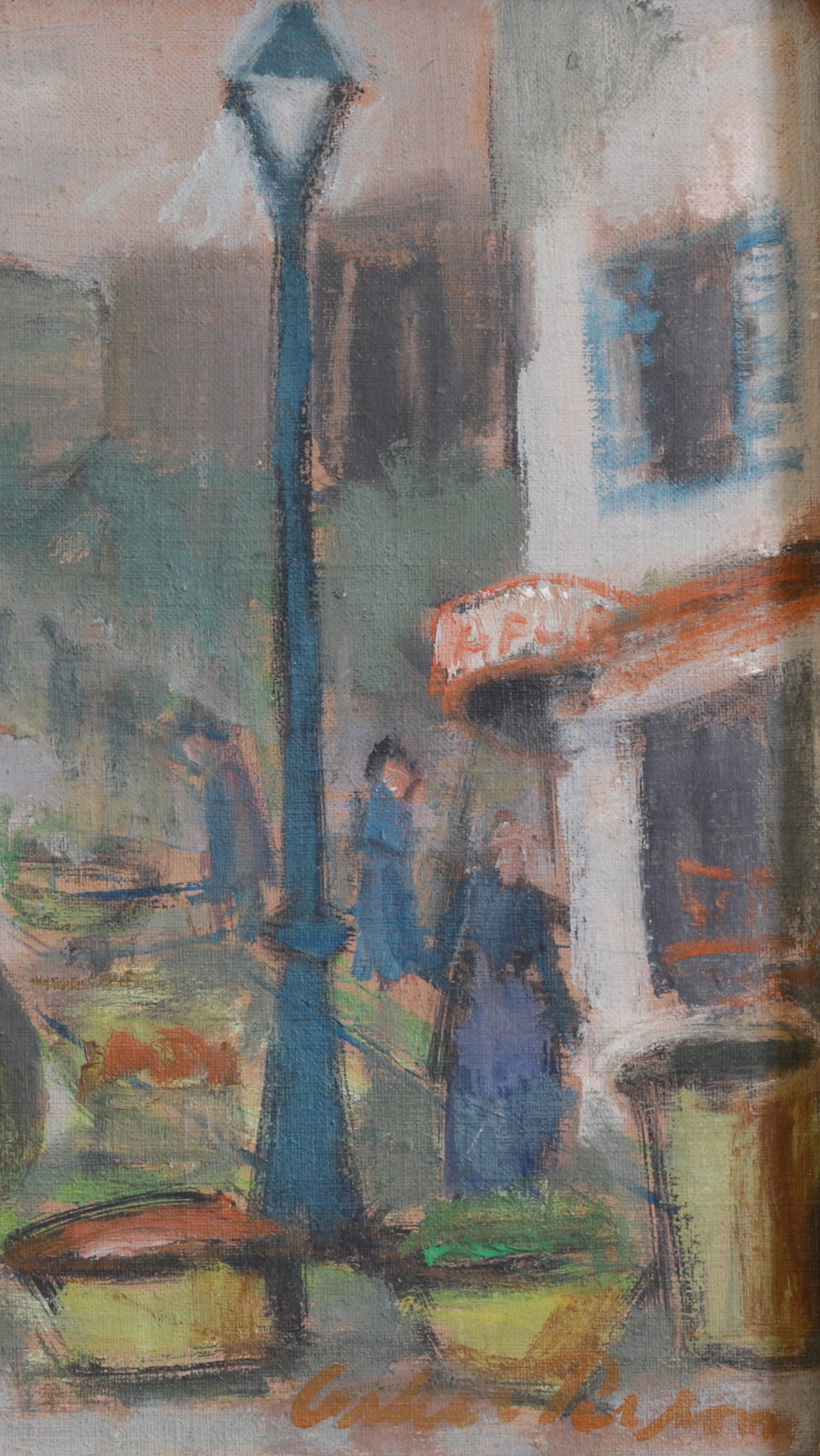 Vintage Original Street Scene Oil Painting From Sweden