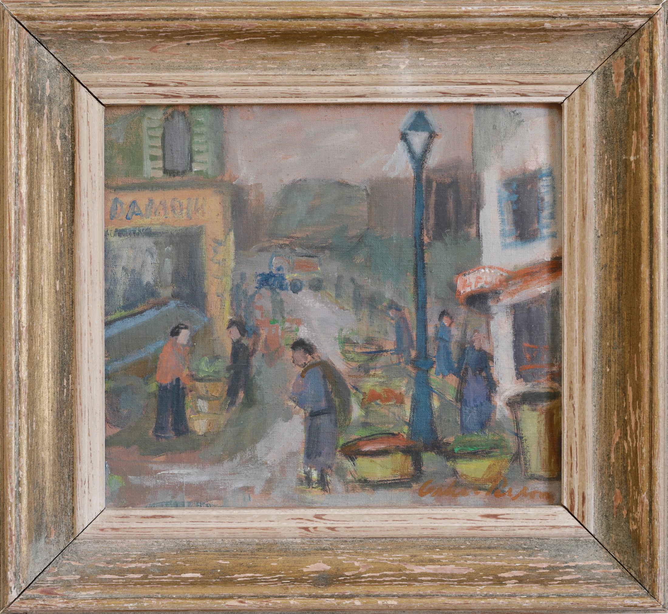 Vintage Original Street Scene Oil Painting From Sweden