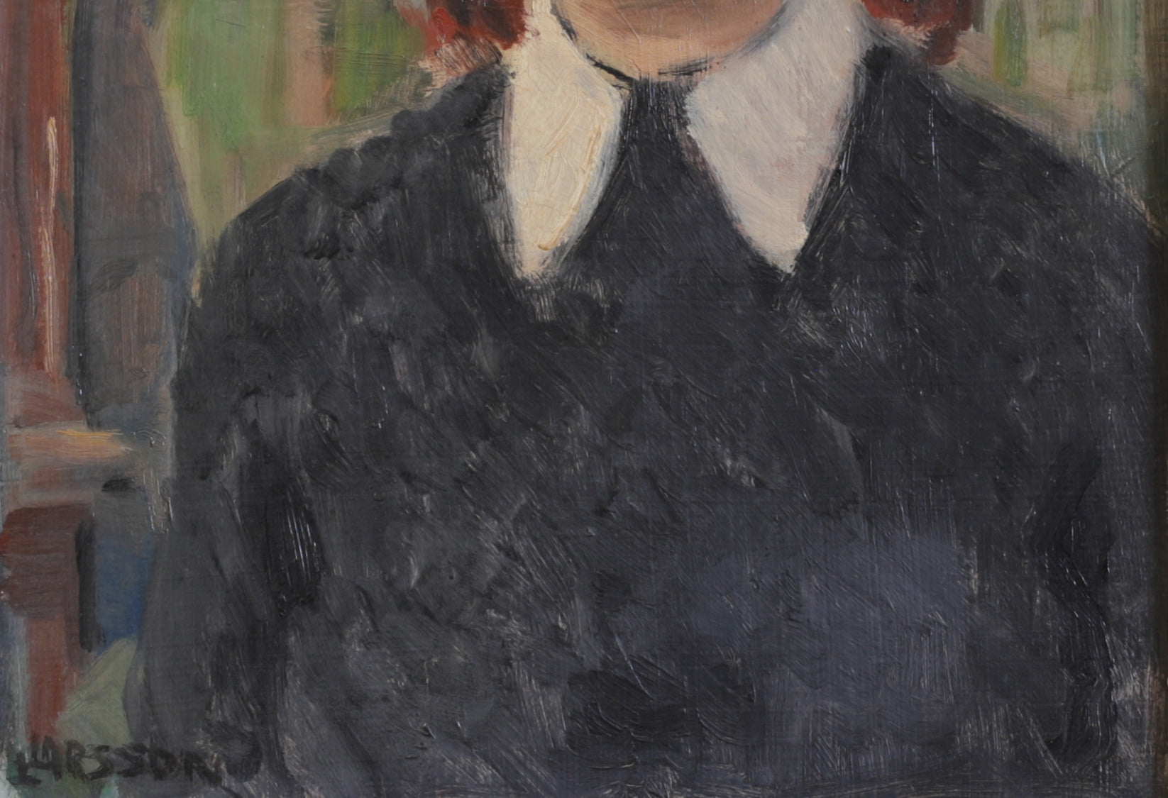 Mid Century Portrait Oil Painting By L Larsson Sweden