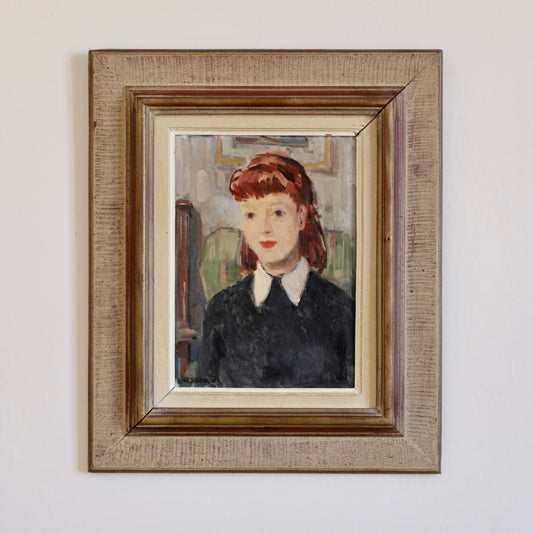 Mid Century Portrait Oil Painting By L Larsson Sweden