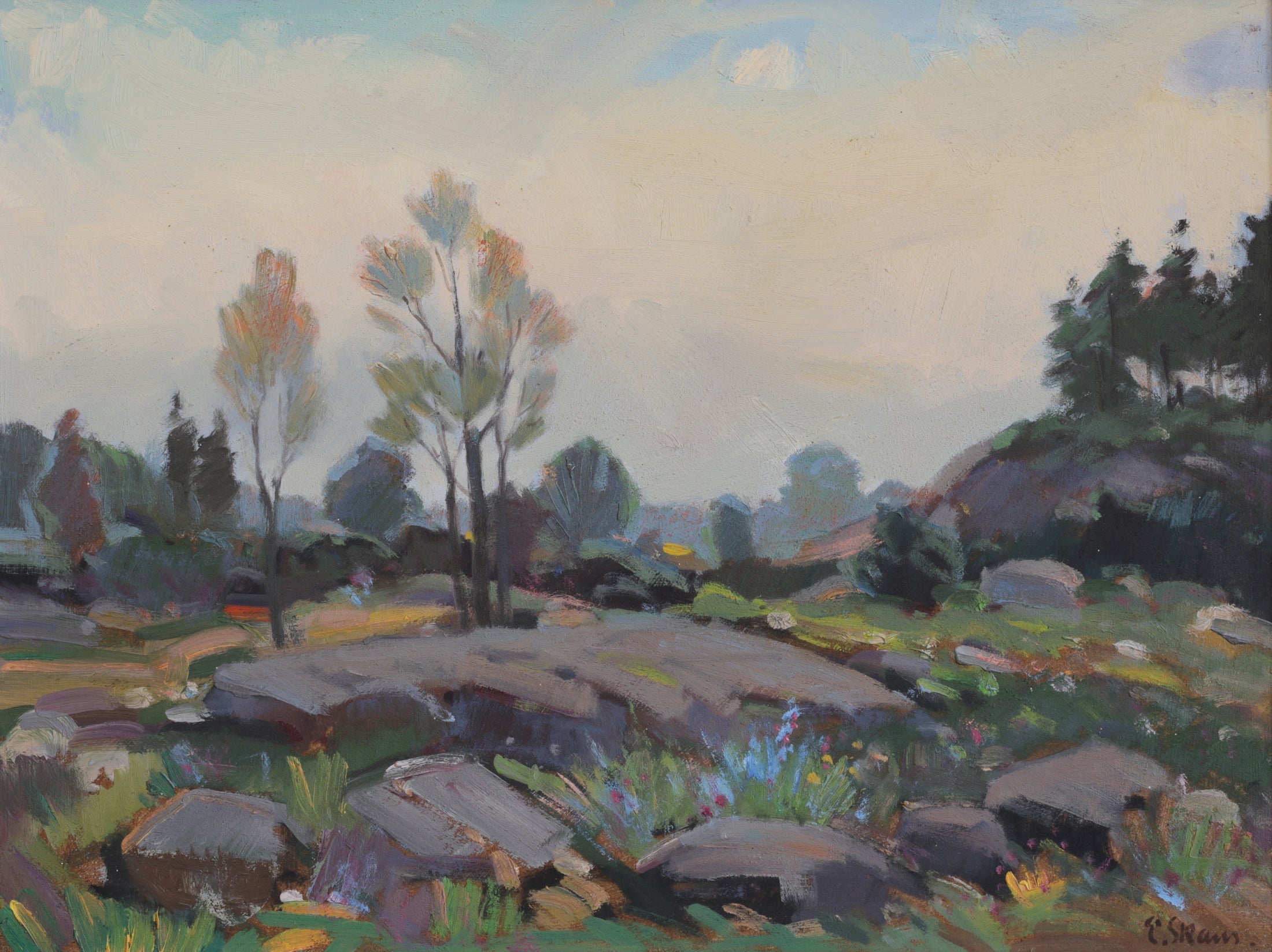 Mid Century Vintage Landscape Oil Painting By E Skans Sweden