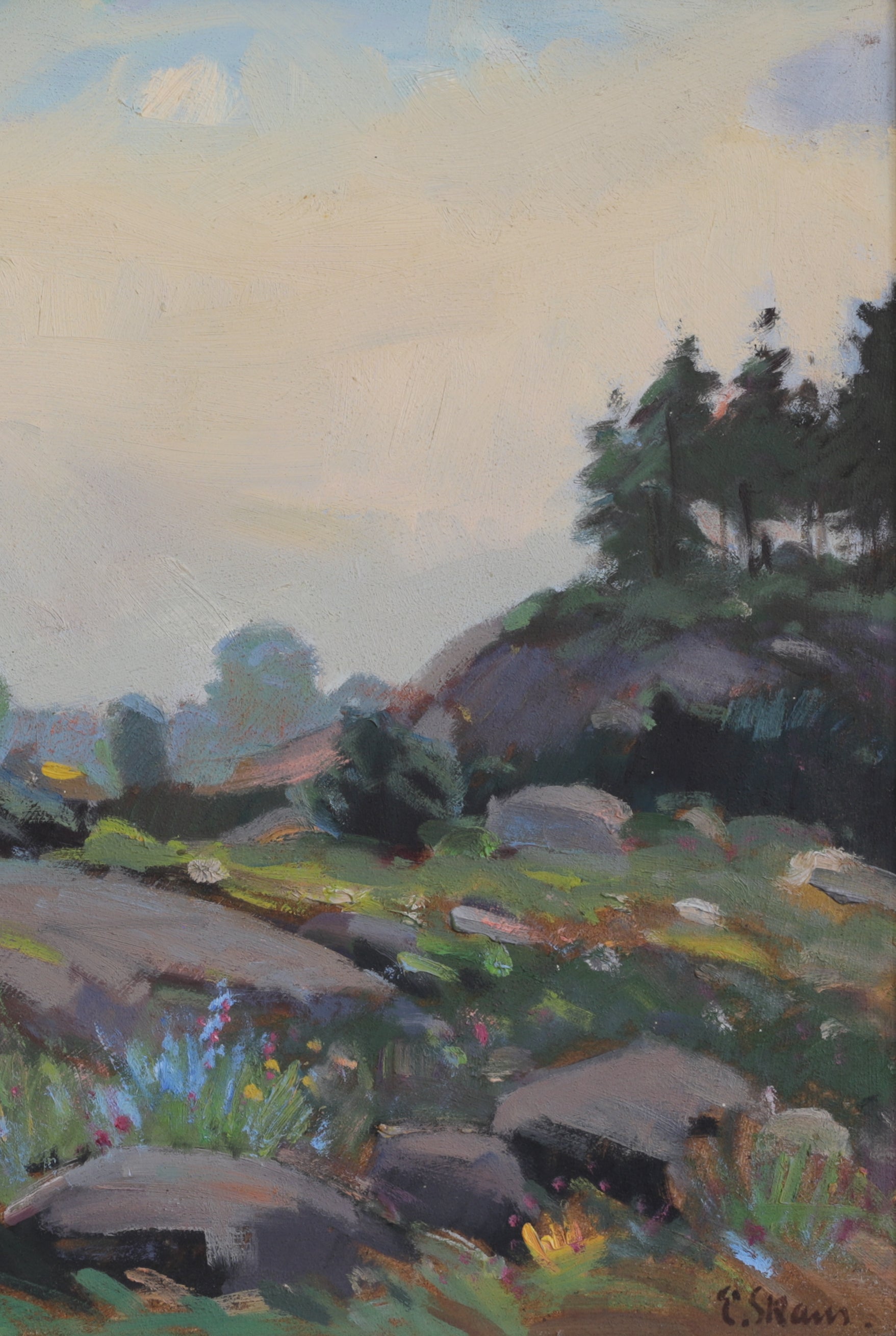 Mid Century Vintage Landscape Oil Painting By E Skans Sweden