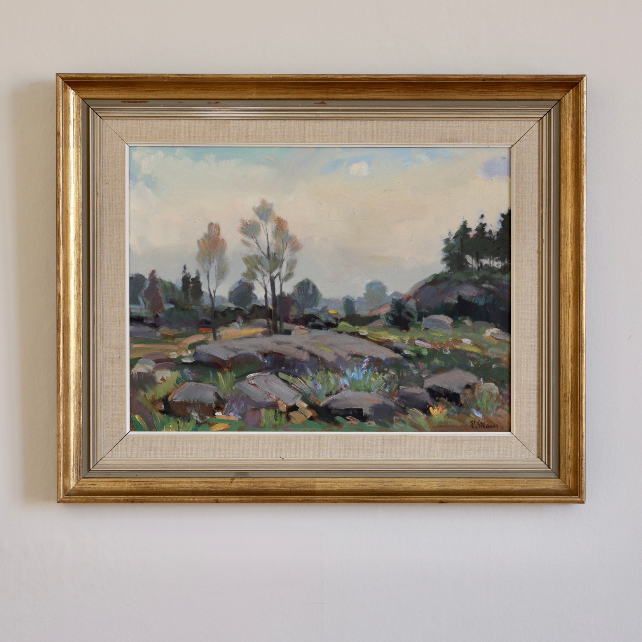 Mid Century Vintage Landscape Oil Painting By E Skans Sweden