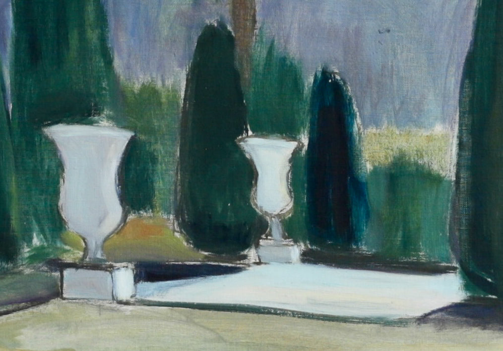 Vintage Original Garden Scene Oil Painting from Sweden 1940's