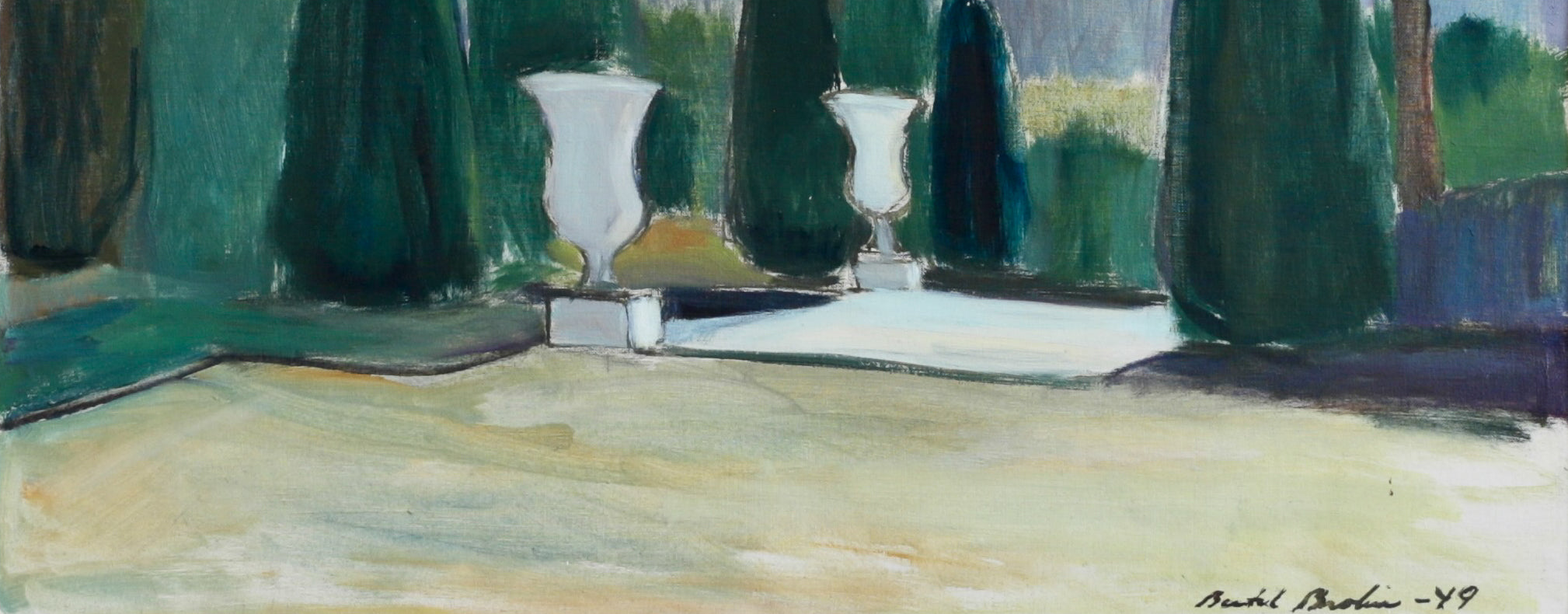 Vintage Original Garden Scene Oil Painting from Sweden 1940's