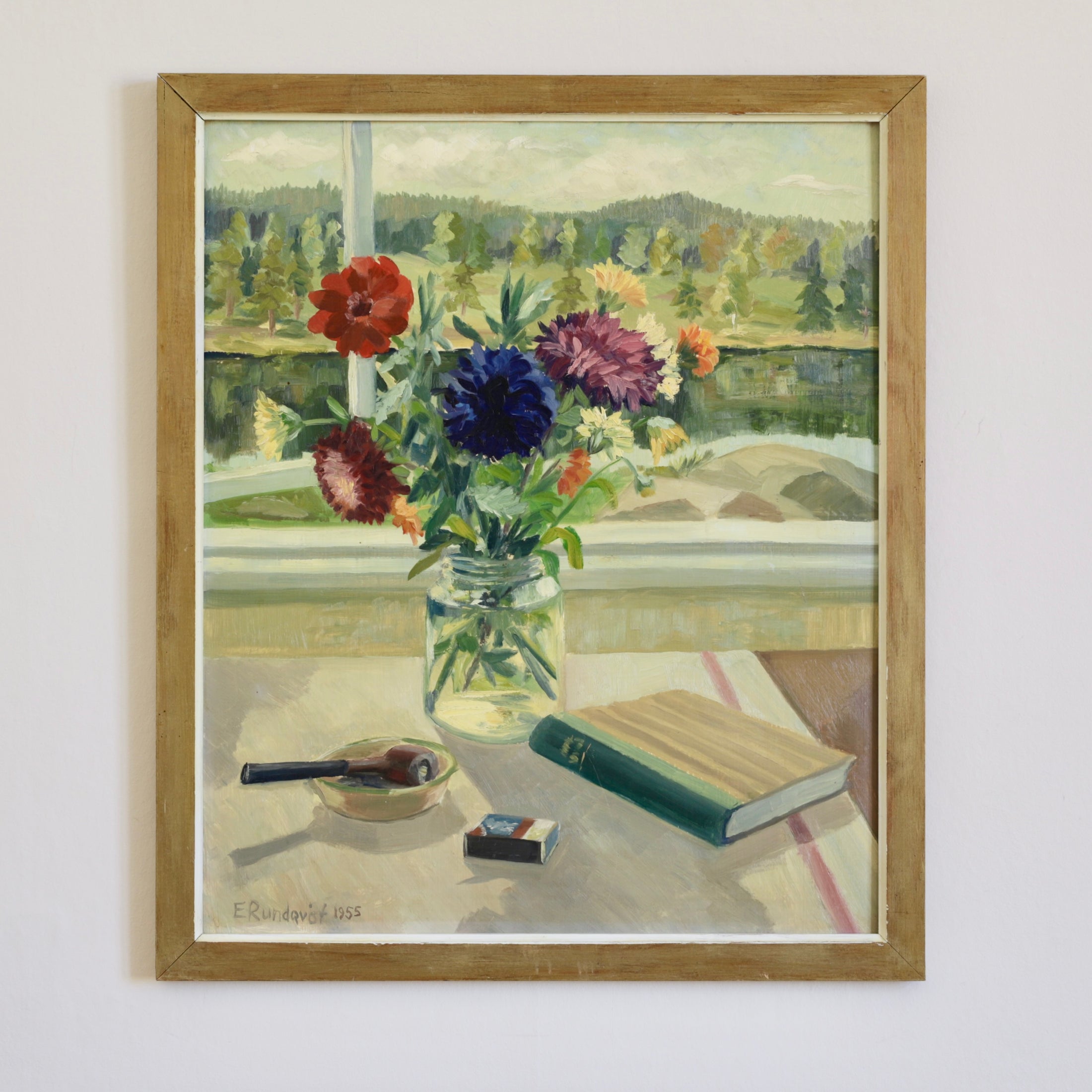Vintage Mid Century Interior Oil Painting Dated 1955 from Sweden