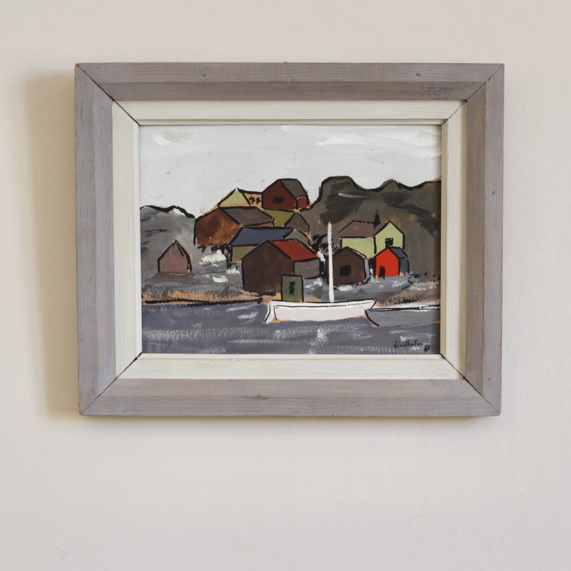 Vintage Art Room Original Coastal Scene Oil Painting from Sweden