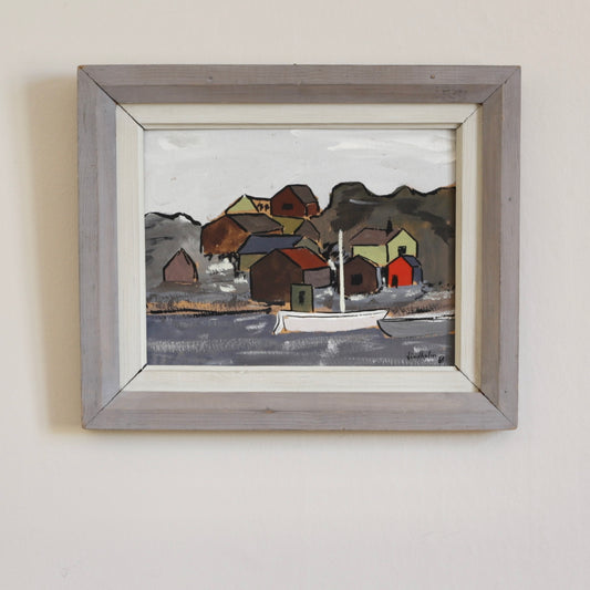 Vintage Art Room Original Coastal Scene Oil Painting from Sweden