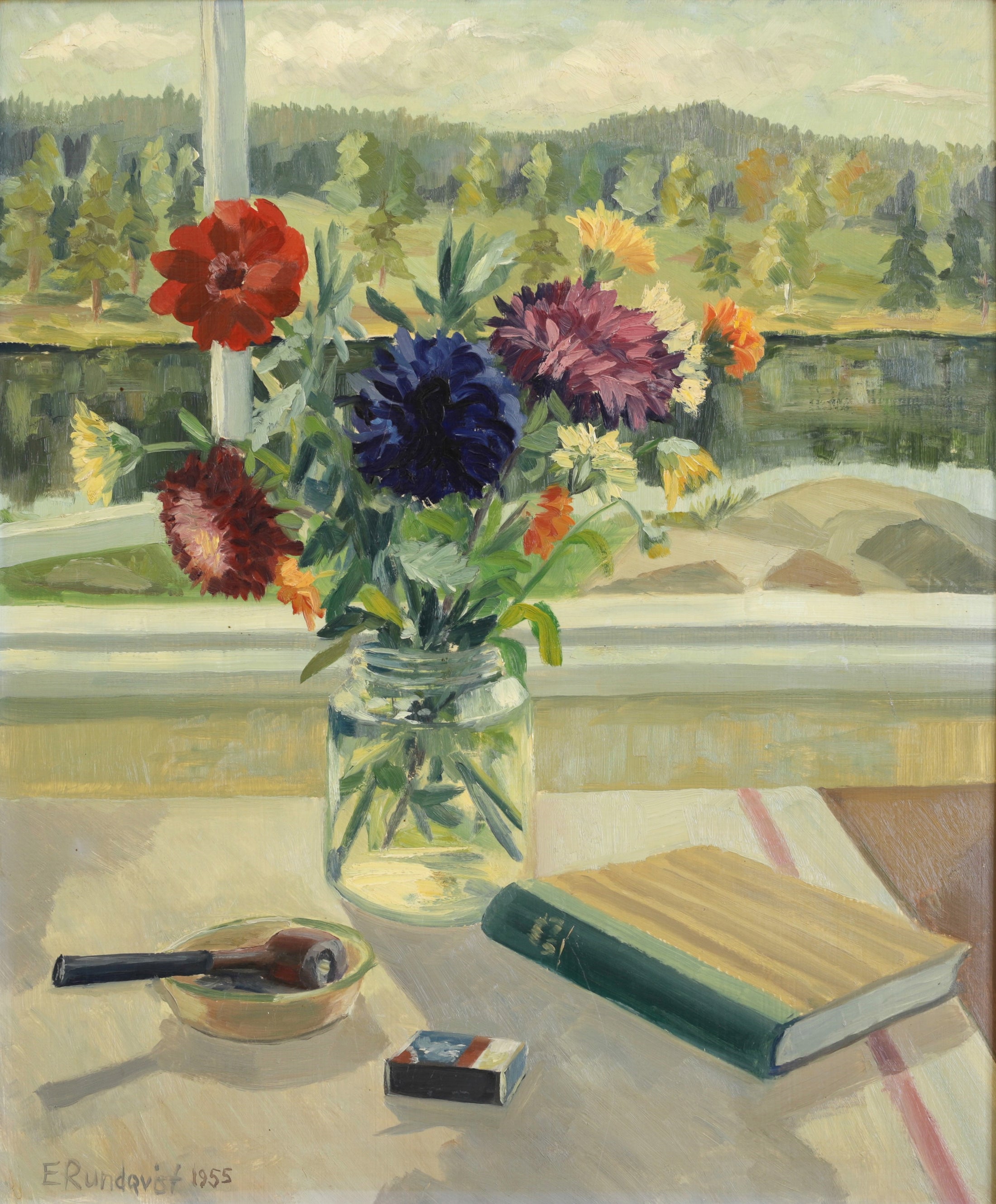 Vintage Mid Century Interior Oil Painting Dated 1955 from Sweden