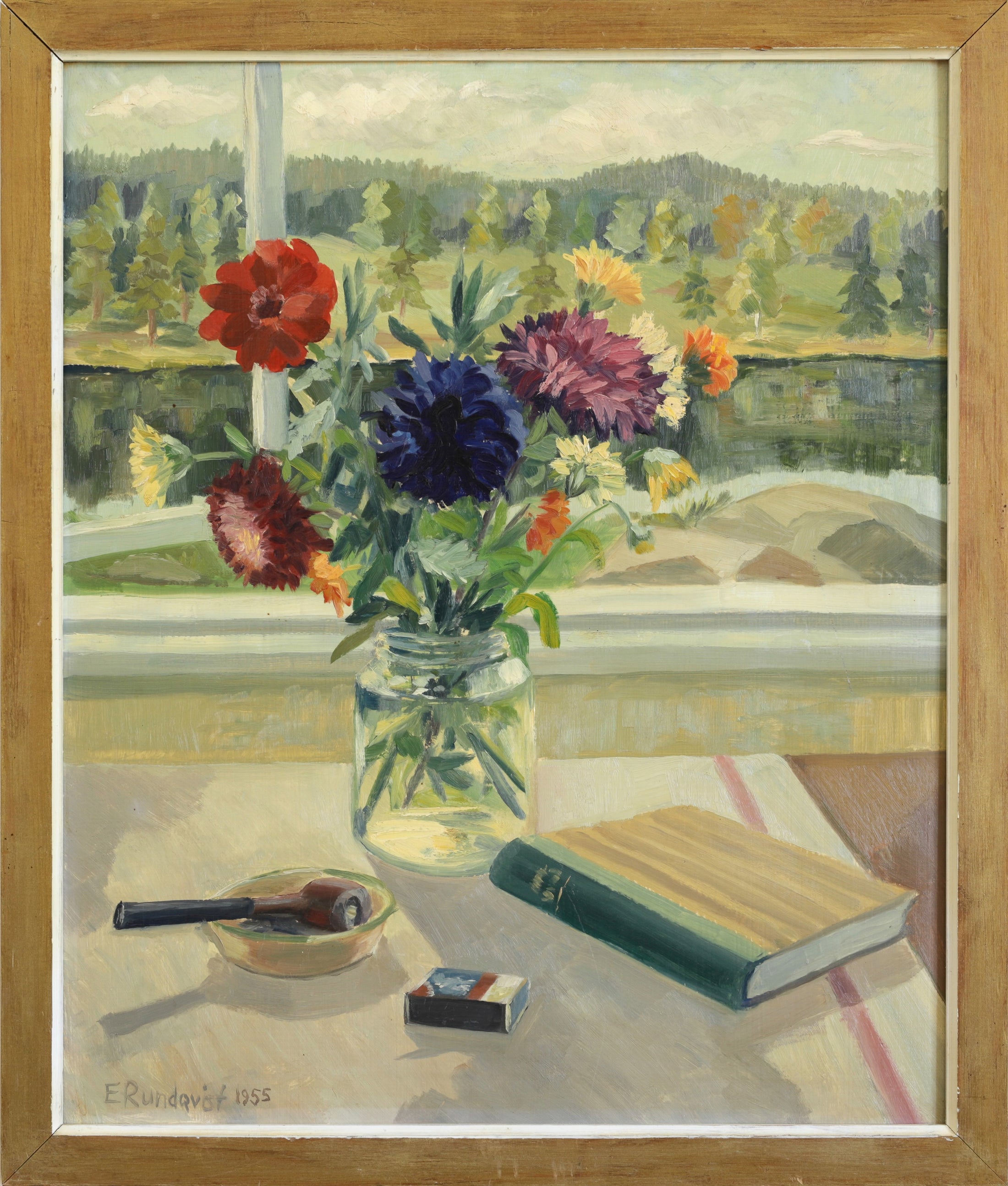 Vintage Mid Century Interior Oil Painting Dated 1955 from Sweden