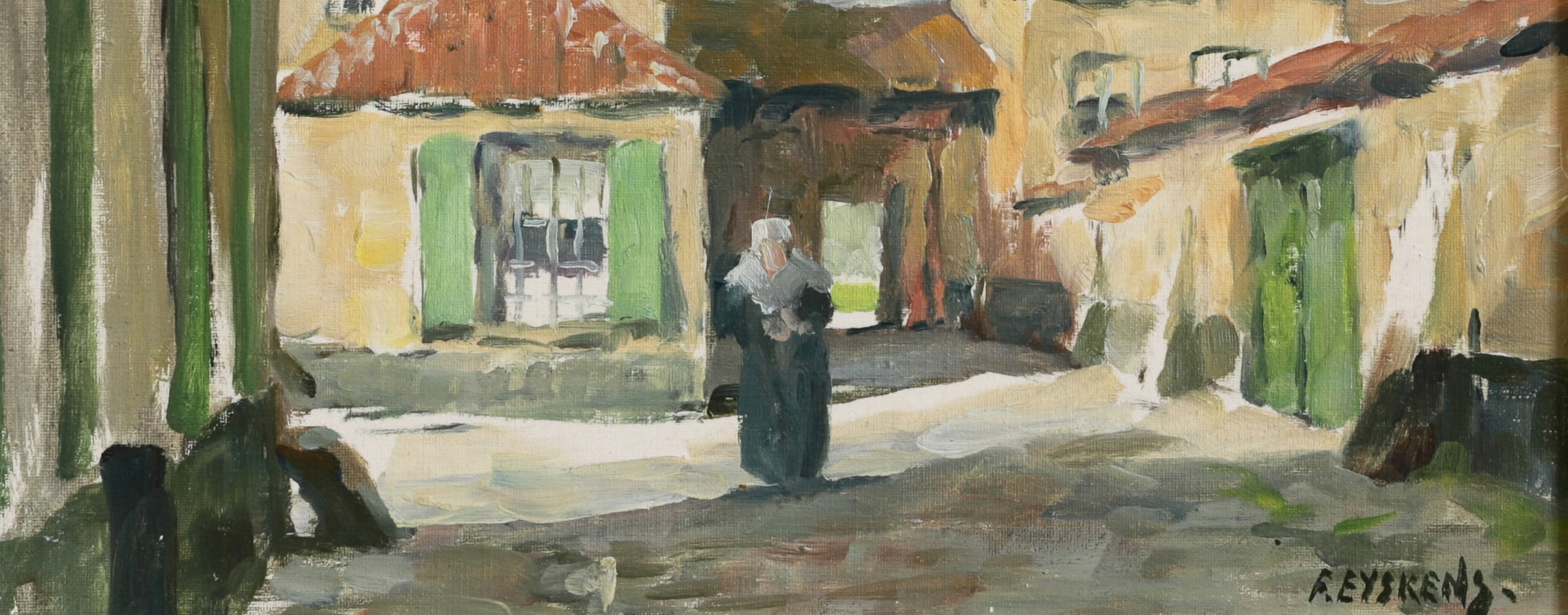 Vintage Art Original Charming Cityscape Oil Painting from Sweden