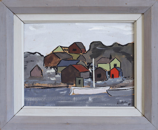 Vintage Art Room Original Coastal Scene Oil Painting from Sweden