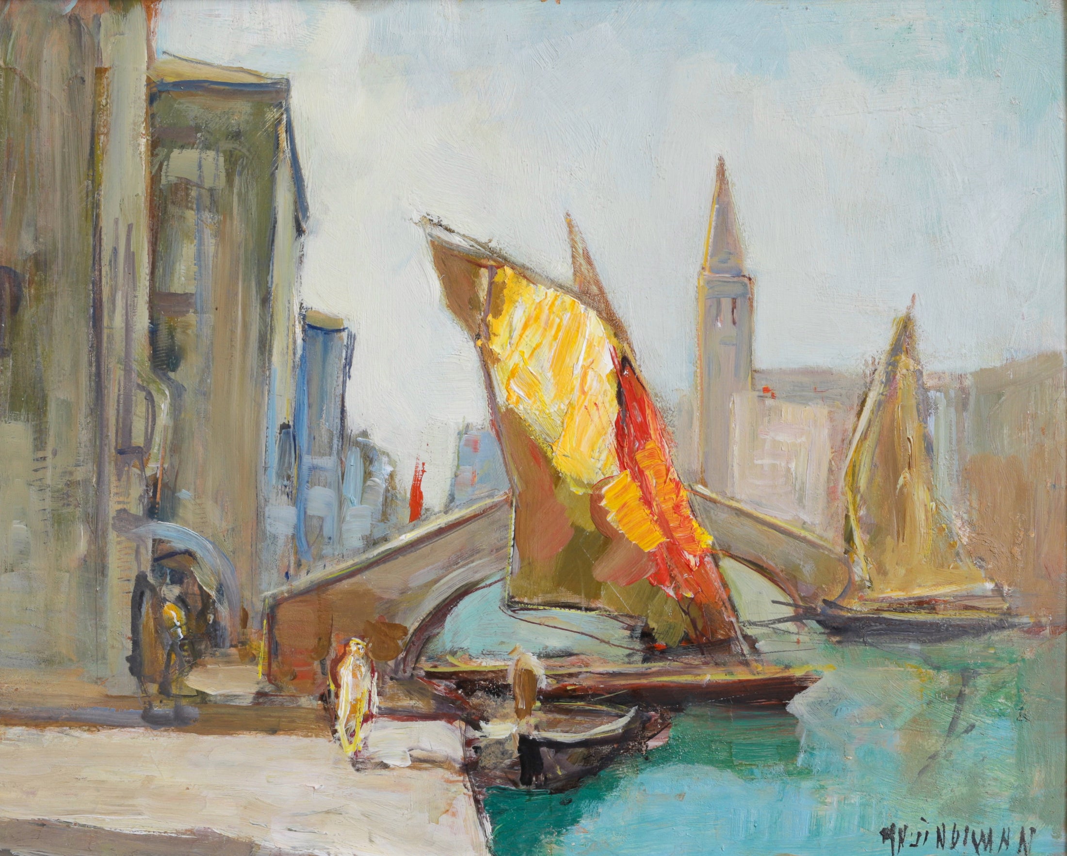 Mid Century Original Oil Painting From Sweden by K Norman