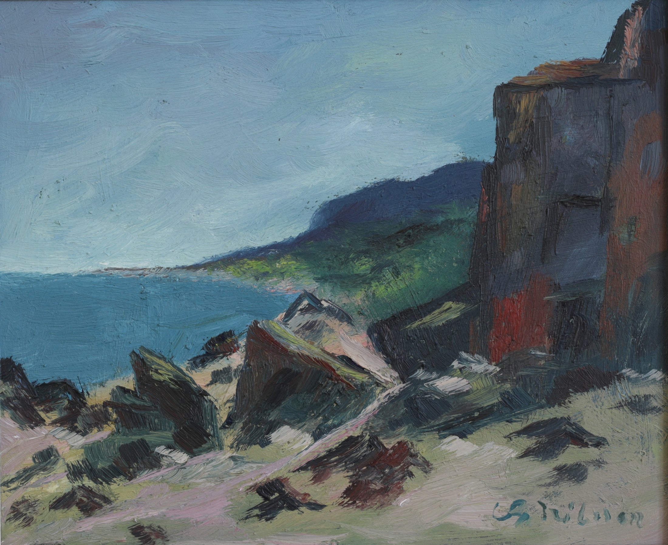 Mid Century Original Coastal Oil Painting by A Nilsson